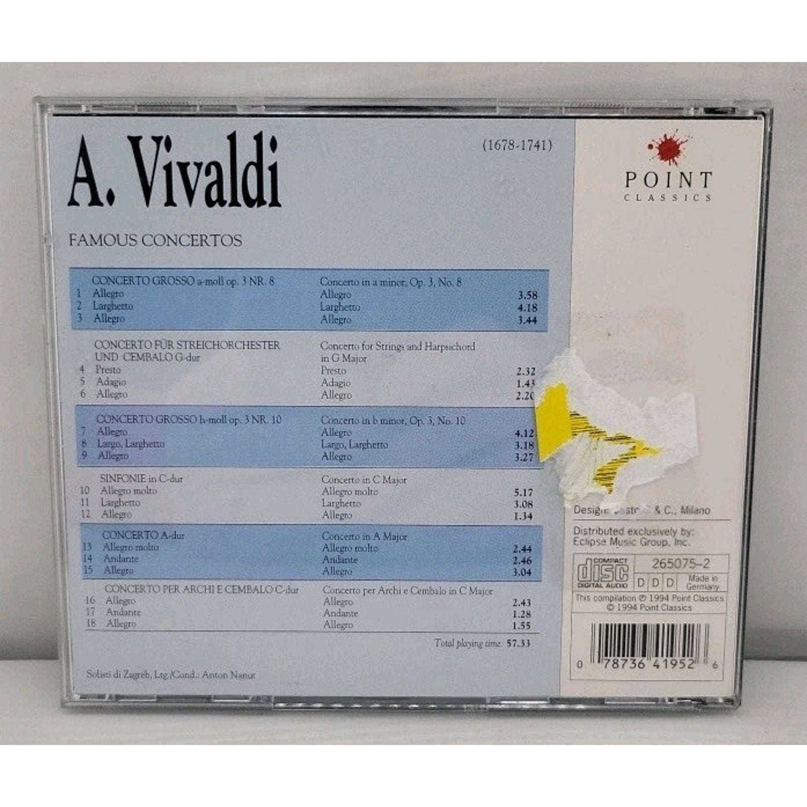 Vivaldi Famous Concertos CD Point Classics Digital Recording