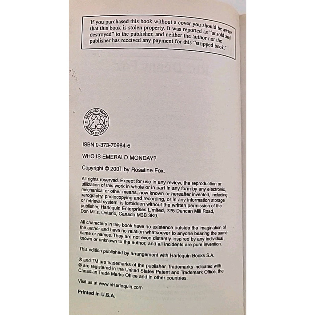 Who Is Emerald Monday? by Roz Denny Fox (2001, Mass Market)