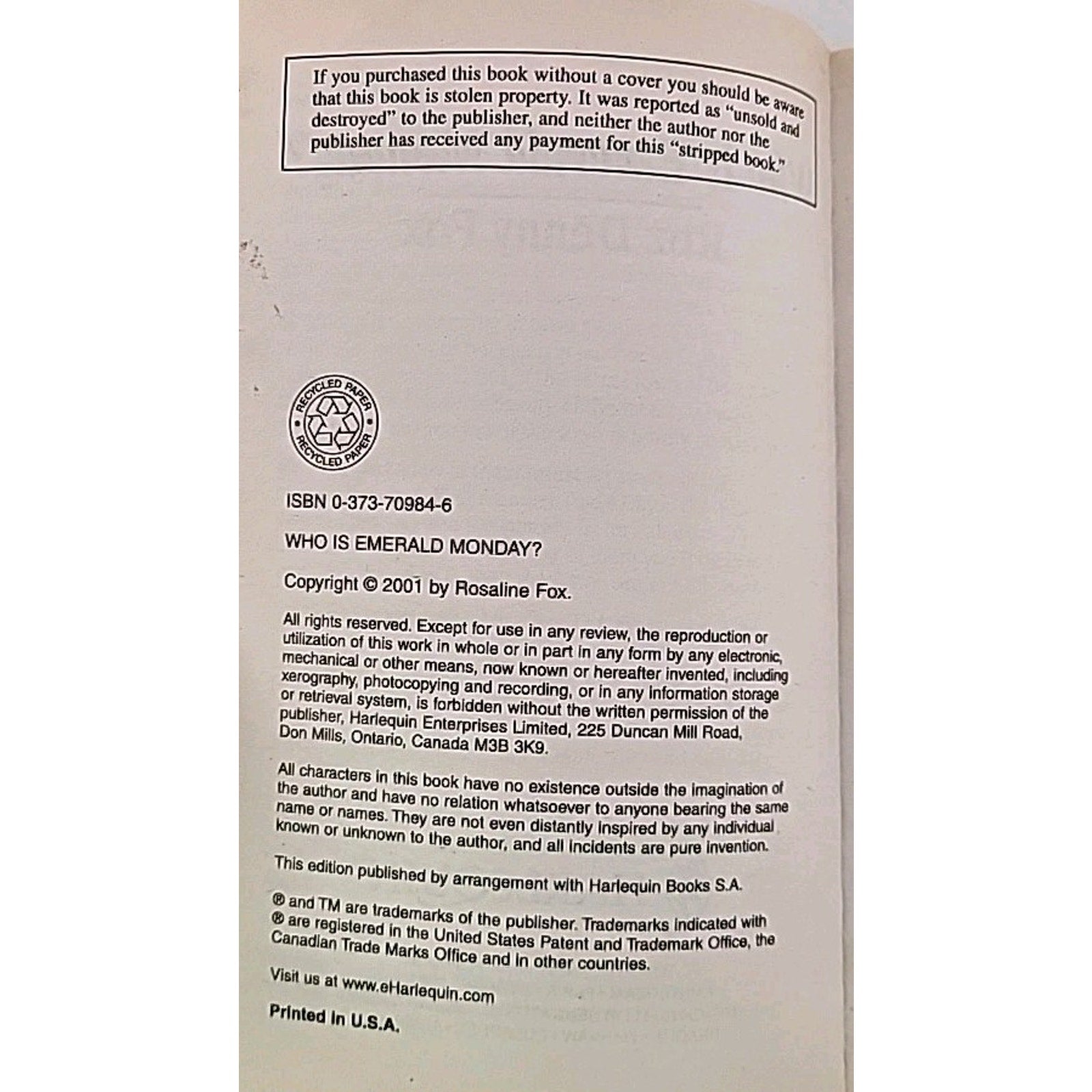Who Is Emerald Monday? by Roz Denny Fox (2001, Mass Market)