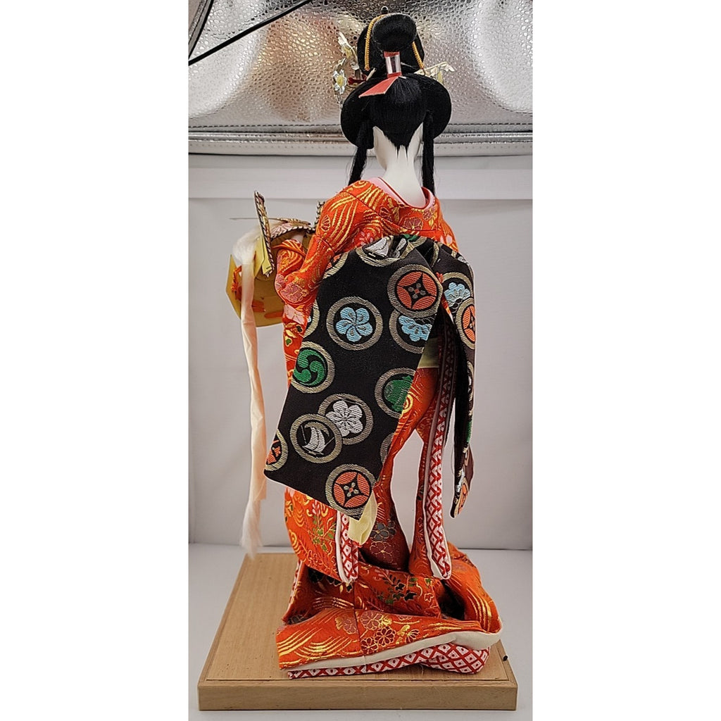 Nishi Geisha Doll 16" Kabuto Helmet Crown Japanese Lady Figurine Red Kimono