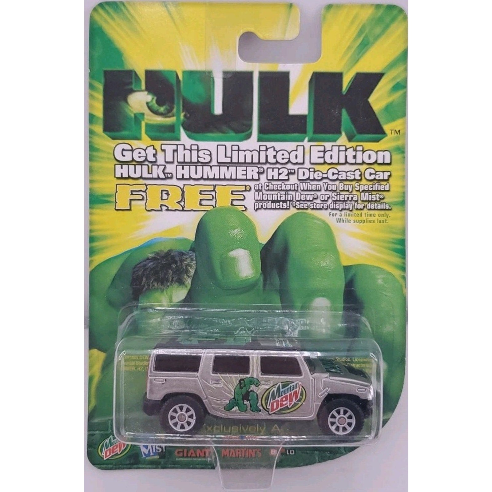 Hulk Hummer H2 Limited ED Sierra Mist Mountain Dew Die Cast Silver