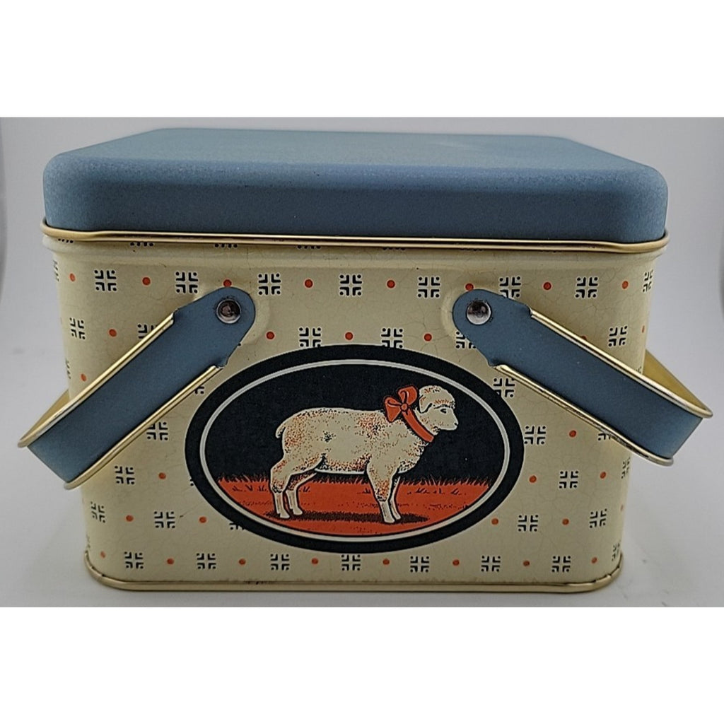 Vintage Tin Box with Lid Sheep Fairytale Blue Storage Container 6"x5"x4.5"