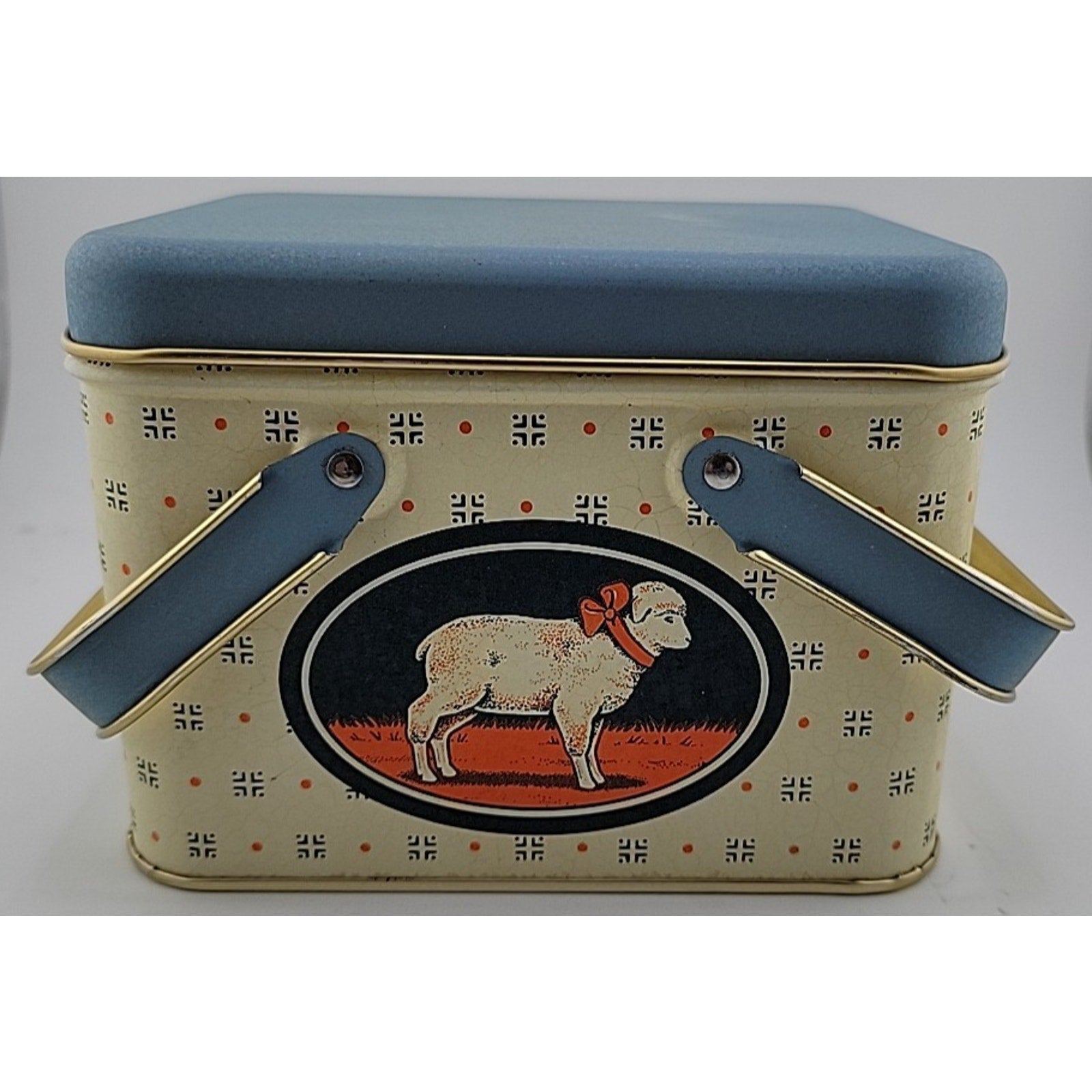 Vintage Tin Box with Lid Sheep Fairytale Blue Storage Container 6"x5"x4.5"