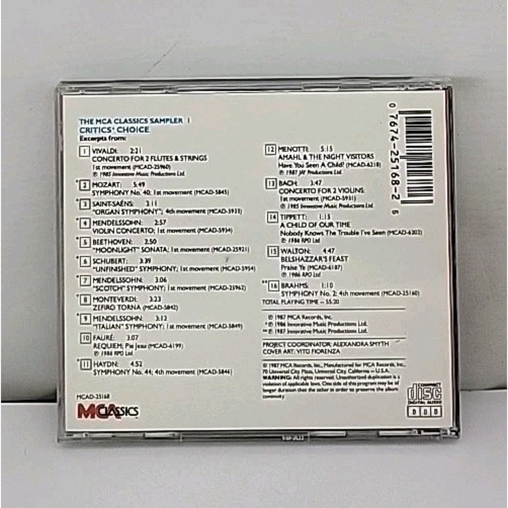 MCA Classics Sampler Critics' Choice CD Classical Various 1987 Symphony