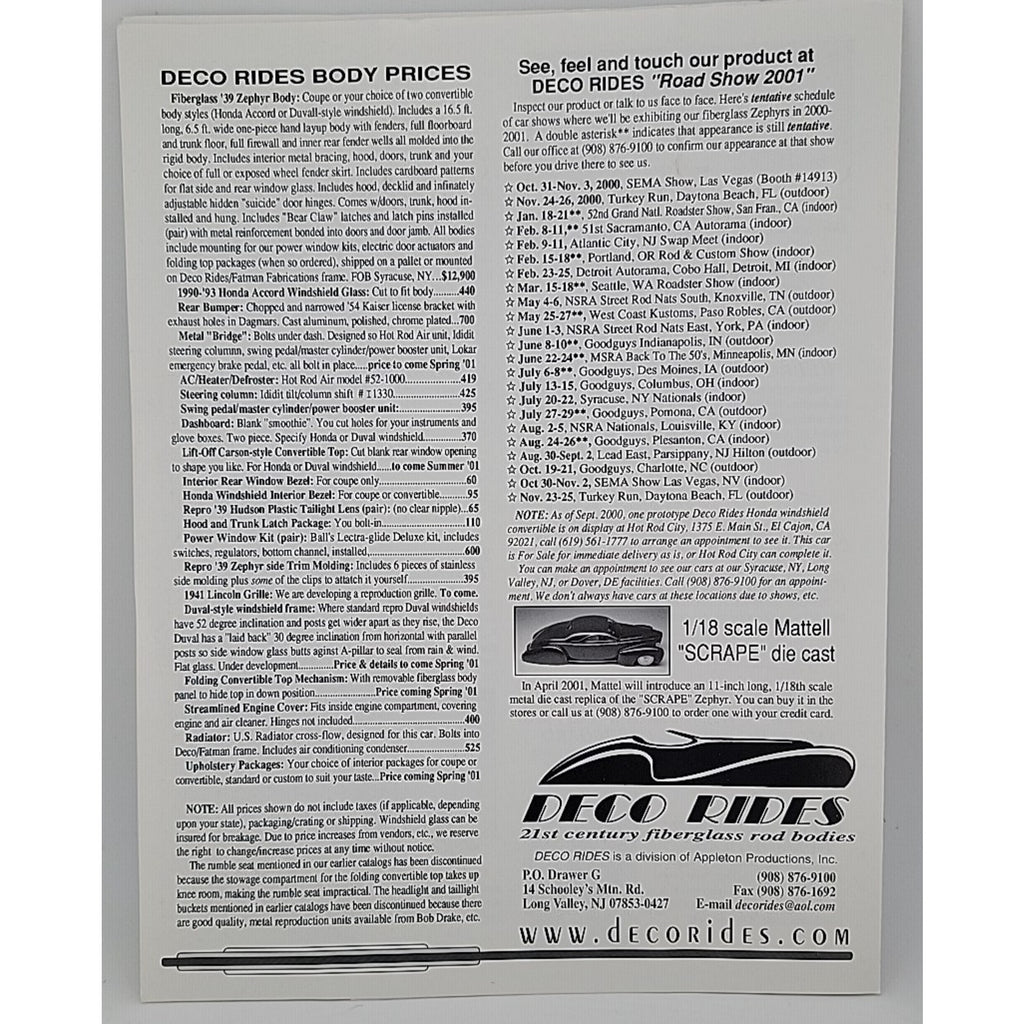 1939 Lincoln Zephyr Fiberglass Coupe And Convertible Deco Rides Brochure