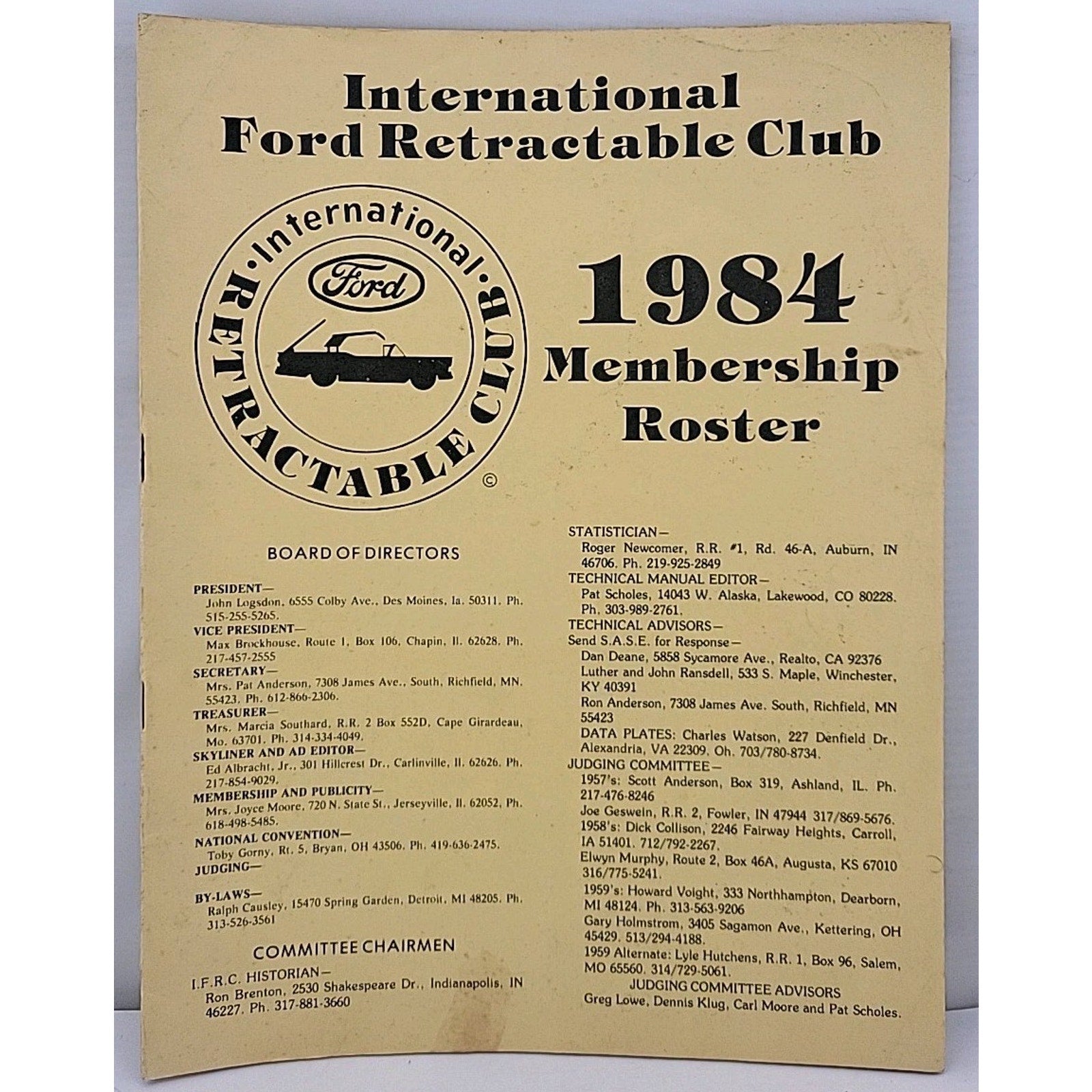 International Ford Retractable Club - 1984 Membership Roster