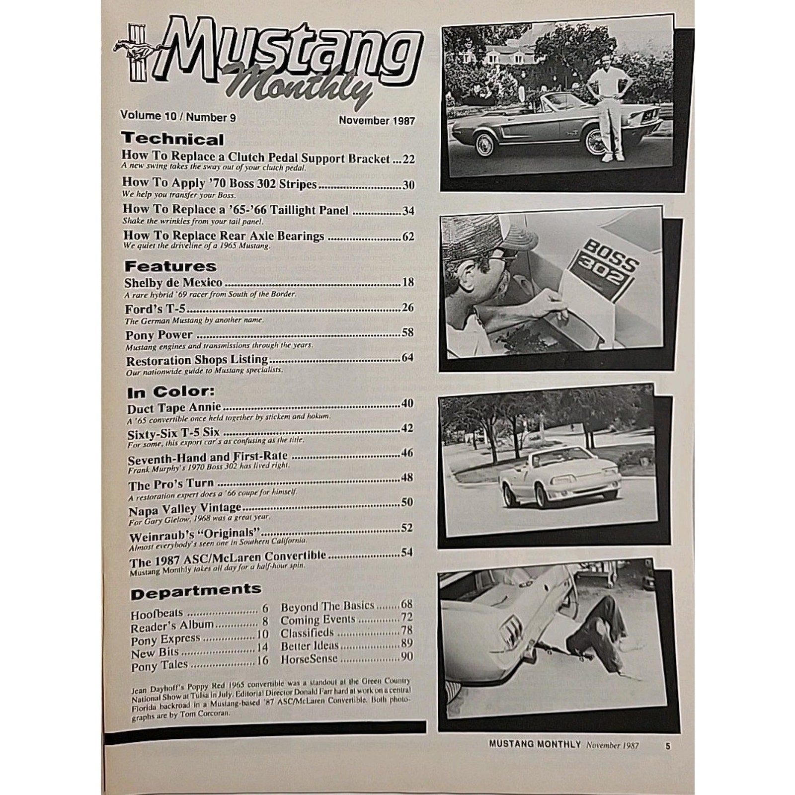 Mustang Monthly Magazine November 1987 Volume 10 Number 9