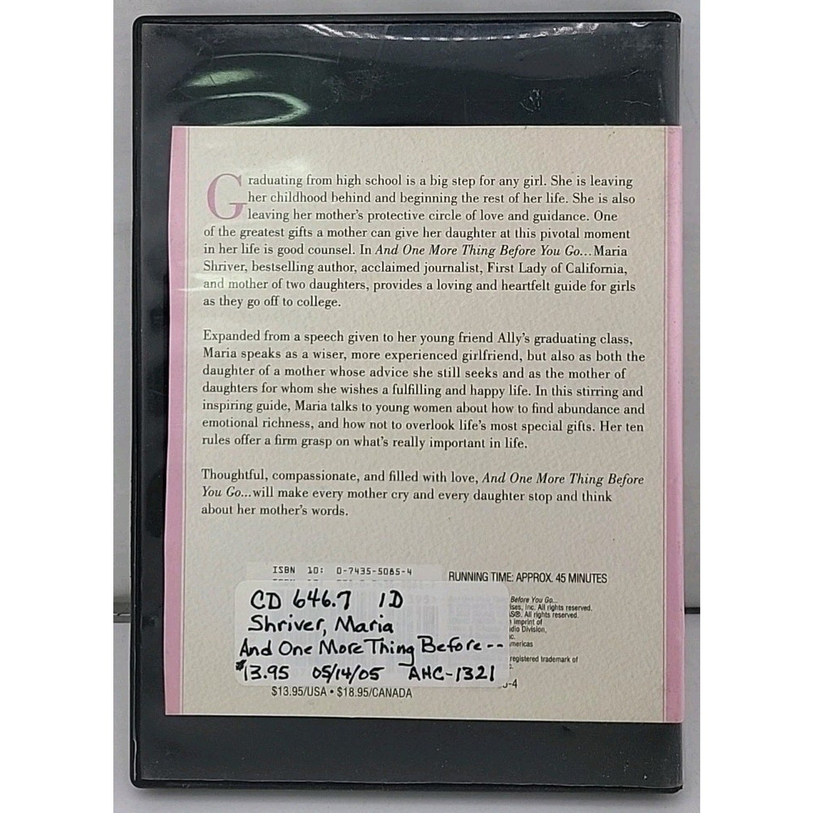 Maria Shriver And One More Thung Before You Go... CD