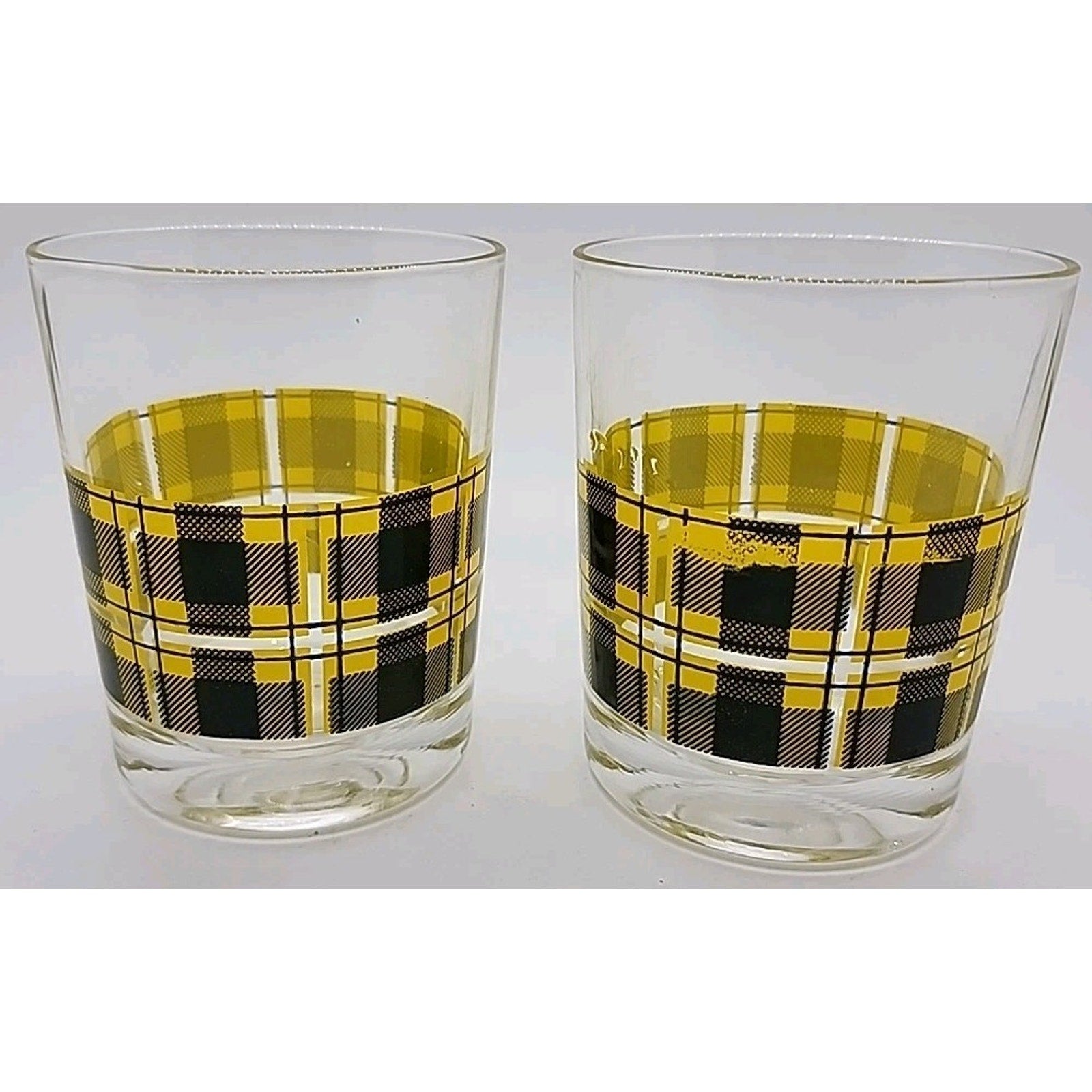 Red, Green, And Yellow Scotch On The Rocks Plaid Old Fashioned/Cocktail Glasses