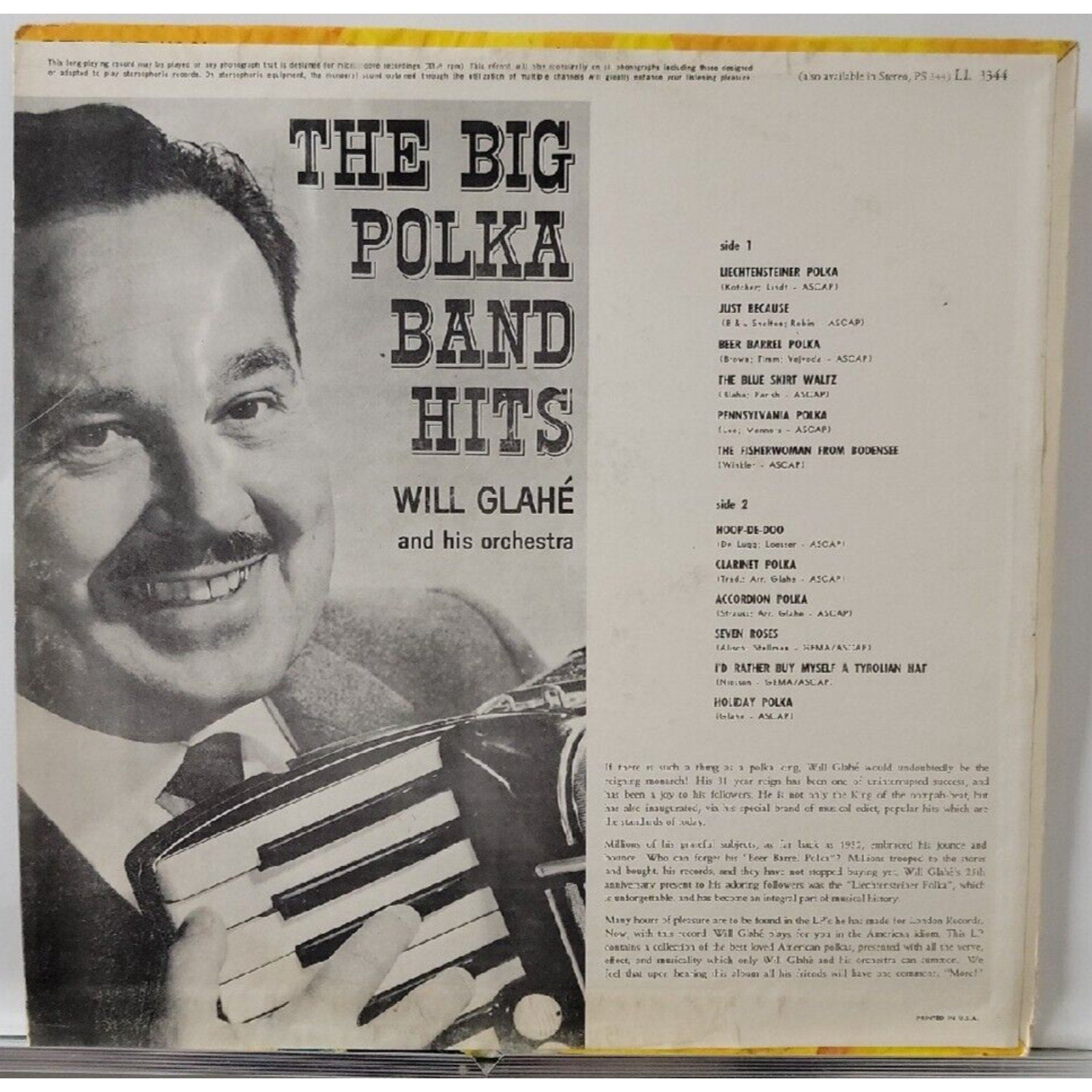 Will Glahé And His Orchestra ‎– The Big Polka Band Hits (Record)