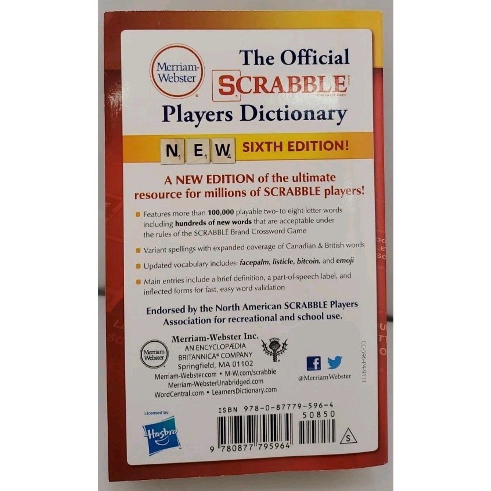 Official SCRABBLE Players Dictionary by Merriam-Webster (2018, Mass Market)