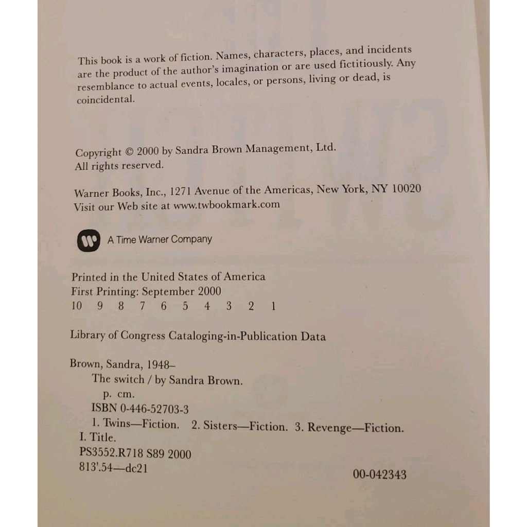 Switch by Sandra Brown (2000, Hardcover)