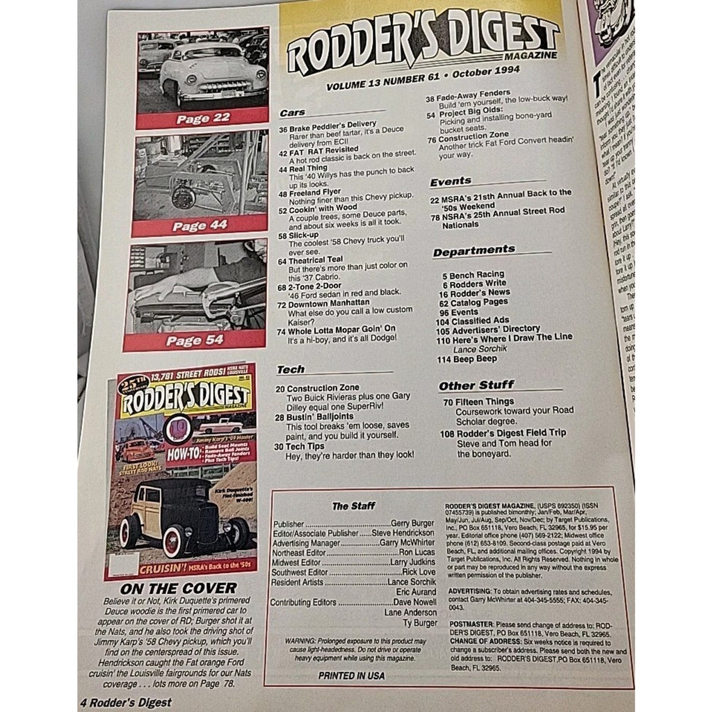 Rodder's Digest Magazine October 1994 Volume 13 Number 61