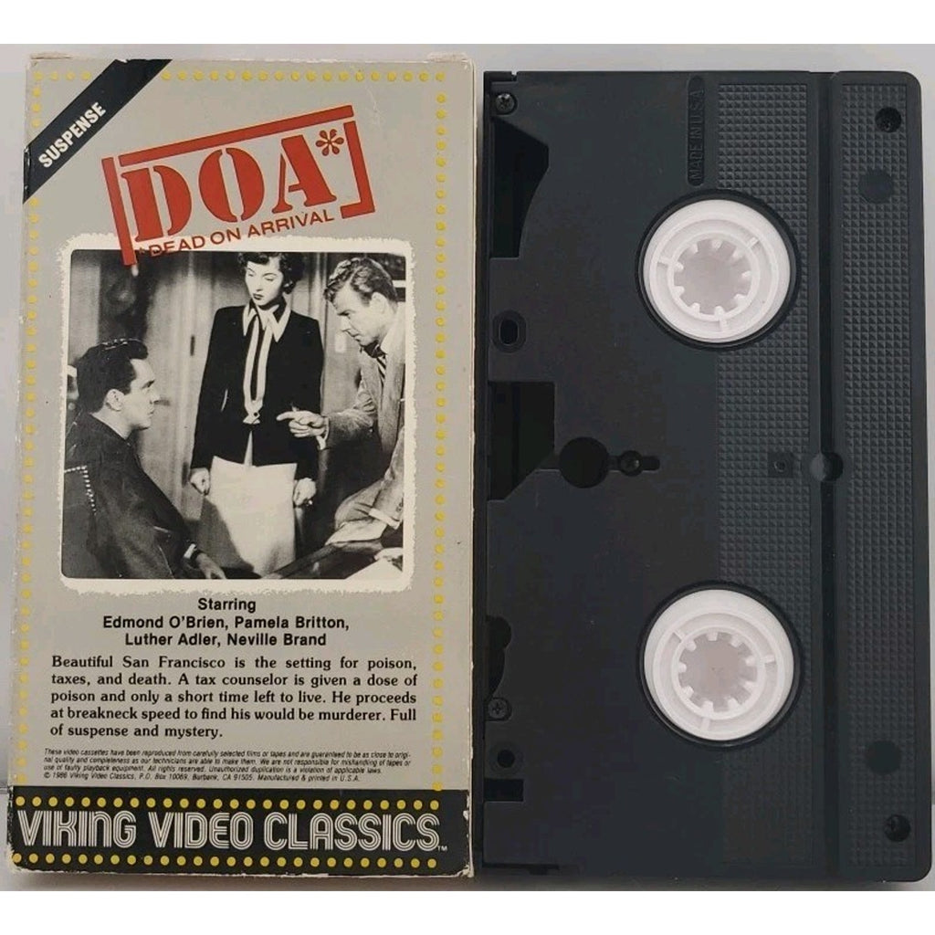 DOA* : *Dead on Arrival - VHS - Starring Edmund O'Brien - 1950"s Film Noir