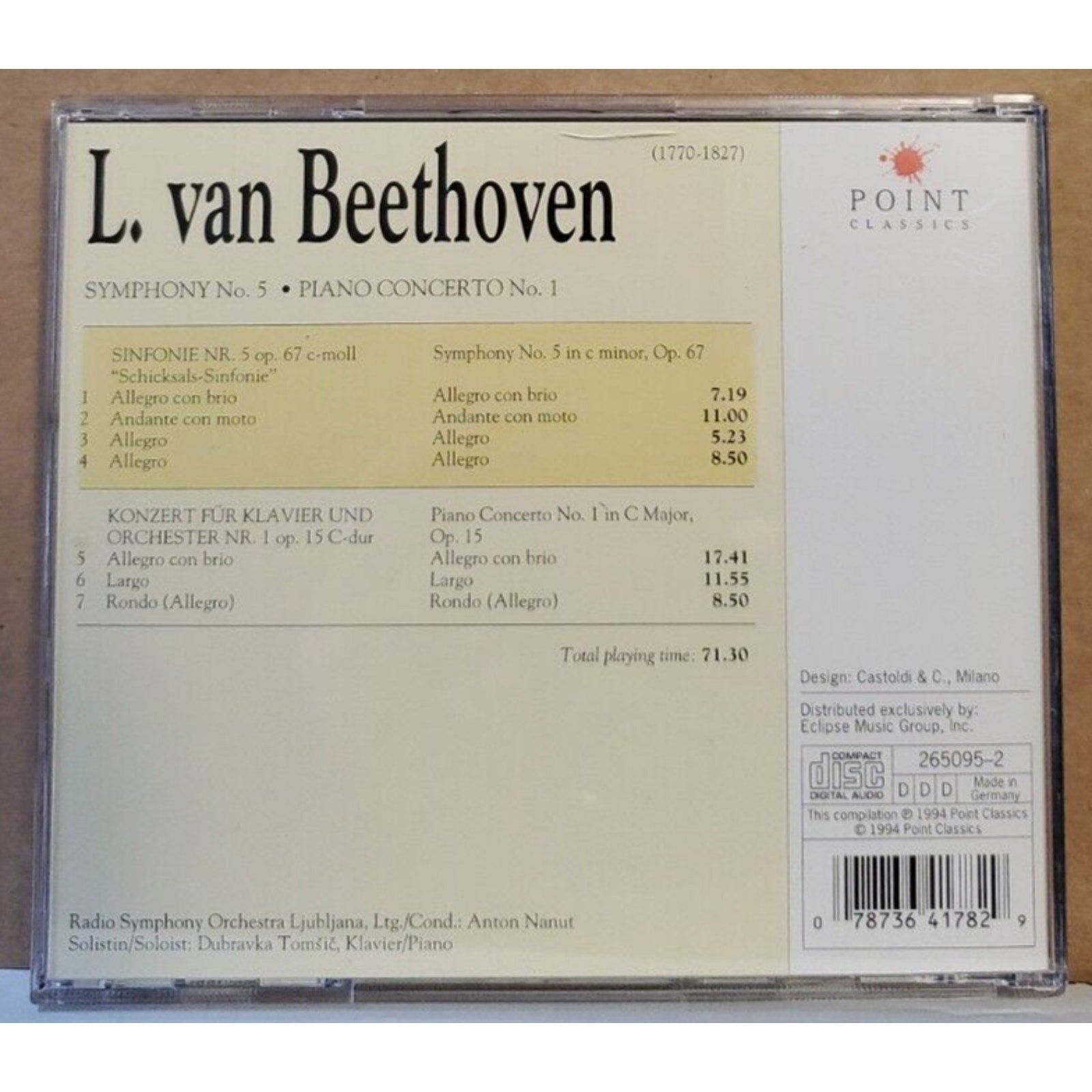 Beethoven: Symphony No. 5; Piano Concerto No. 1 (CD, Oct-1997, Point Classics)