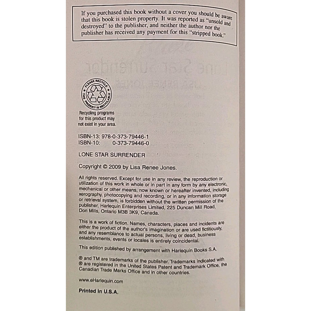 Lone Star Surrender by Lisa Renee Jones (2008, Mass Market)