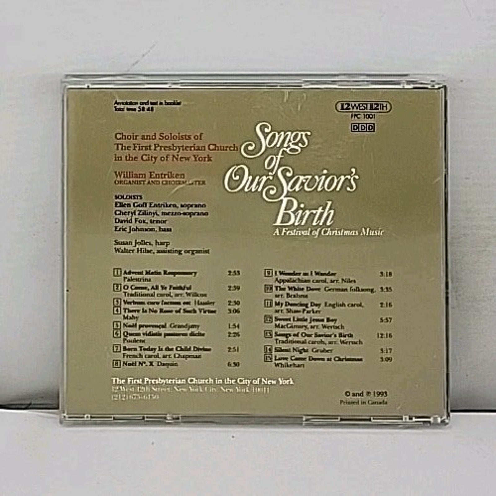 Songs of Our Savior’s Birth First Presbyterian Church New York Christmas CD 1993