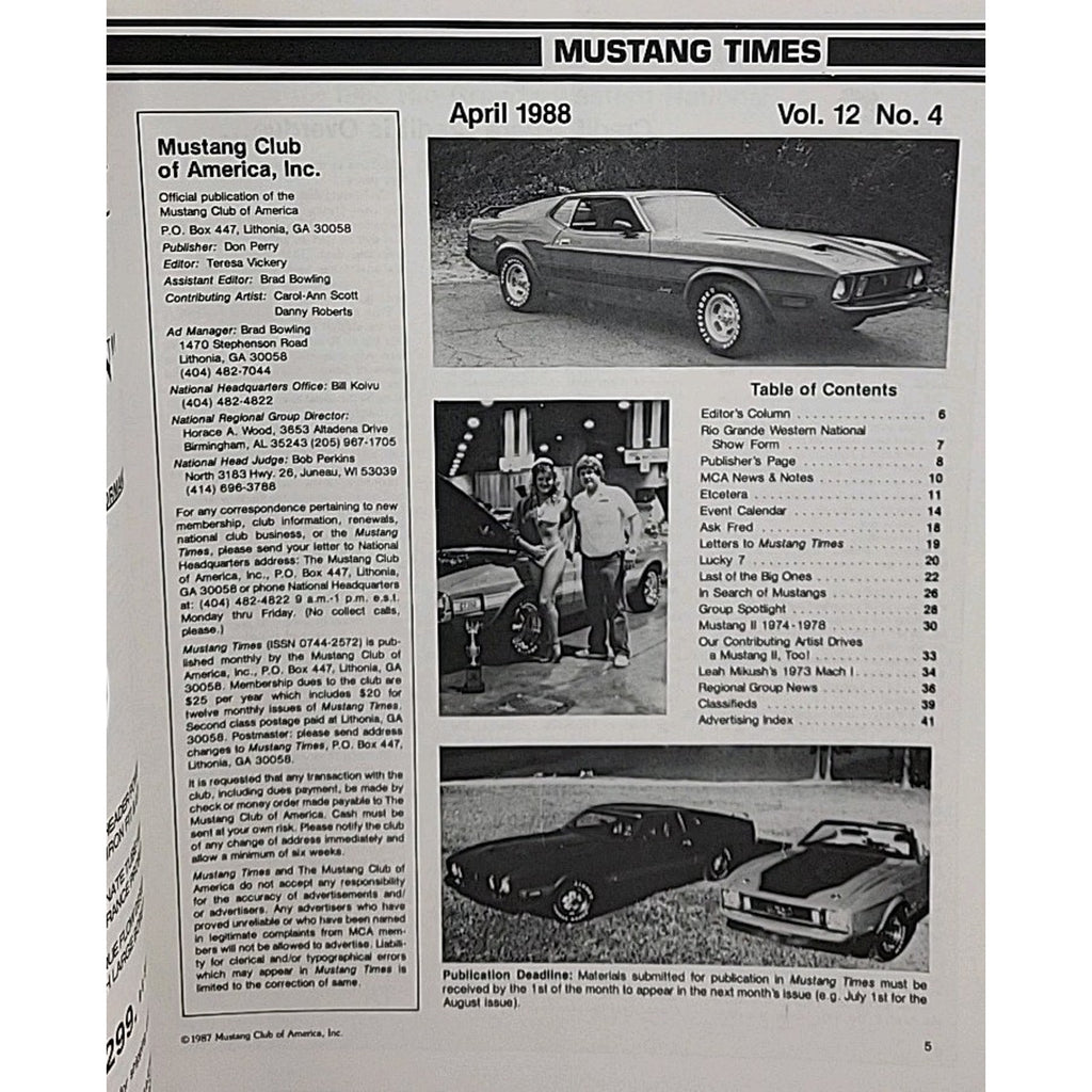 Mustang Times Magazine April 1988 Vol. 12 No. 4