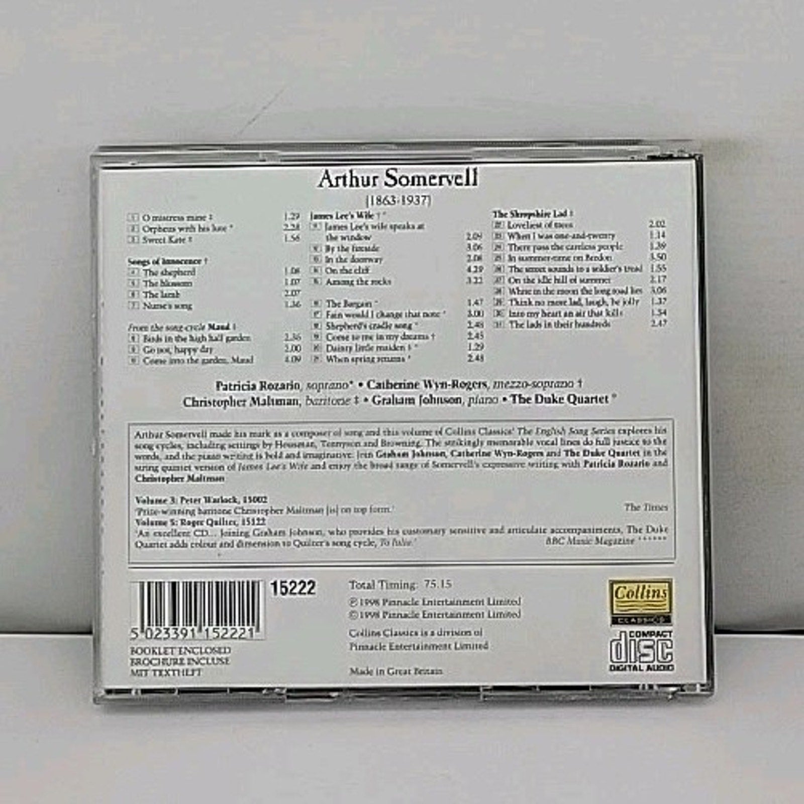 Arthur Somervell the English Song Series Vol 6 Collins Classics CD