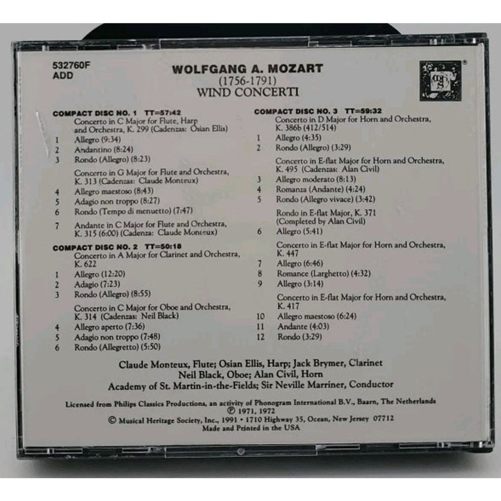 Wofgand A. Mozart's - Wind Concerti - Sir Neville Marriner (CD)