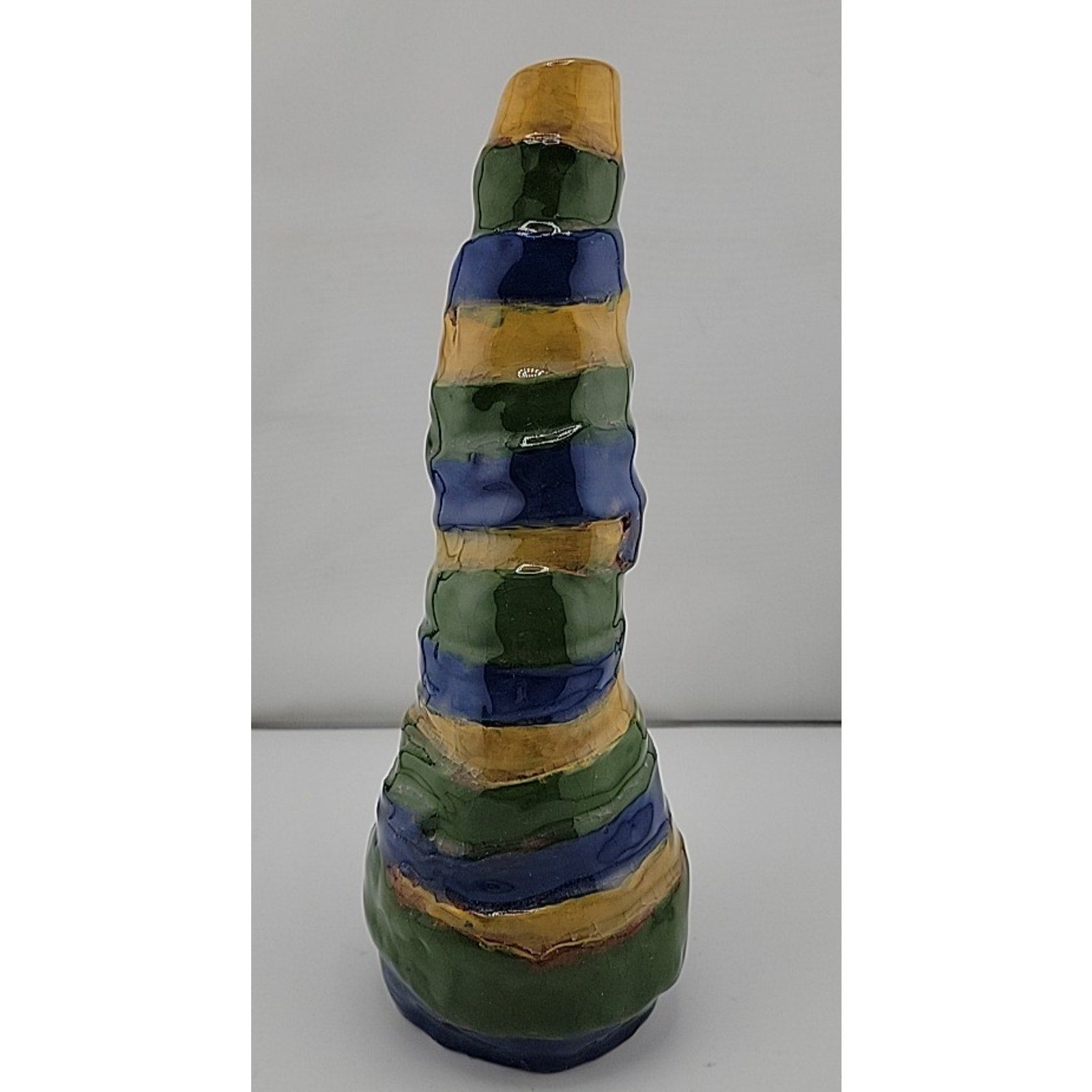Blue Green Yellow Ceramic Wavy Vase