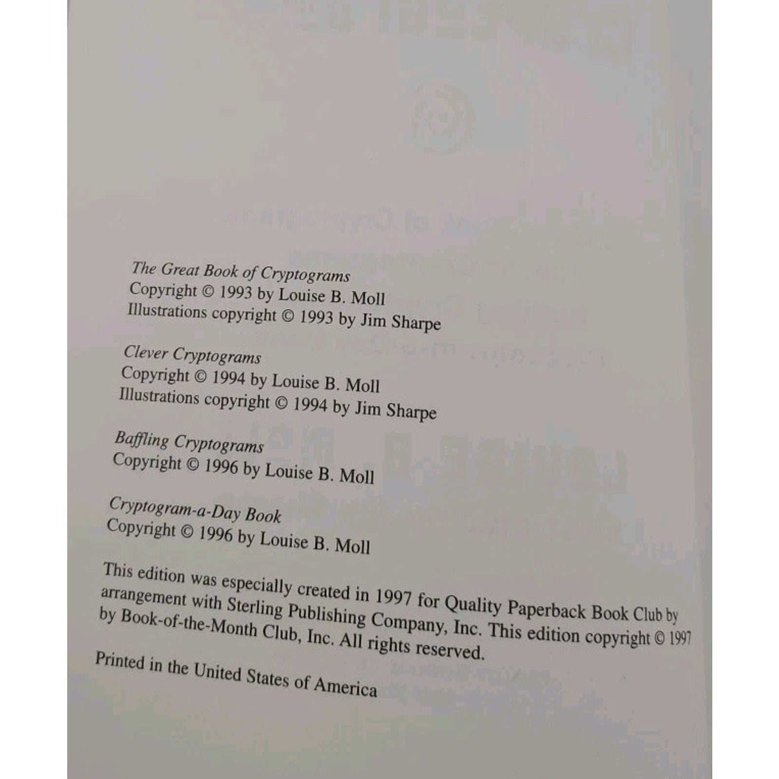 The World's Greatest Cryptograms by Louise B. Moll - Paperback 1993