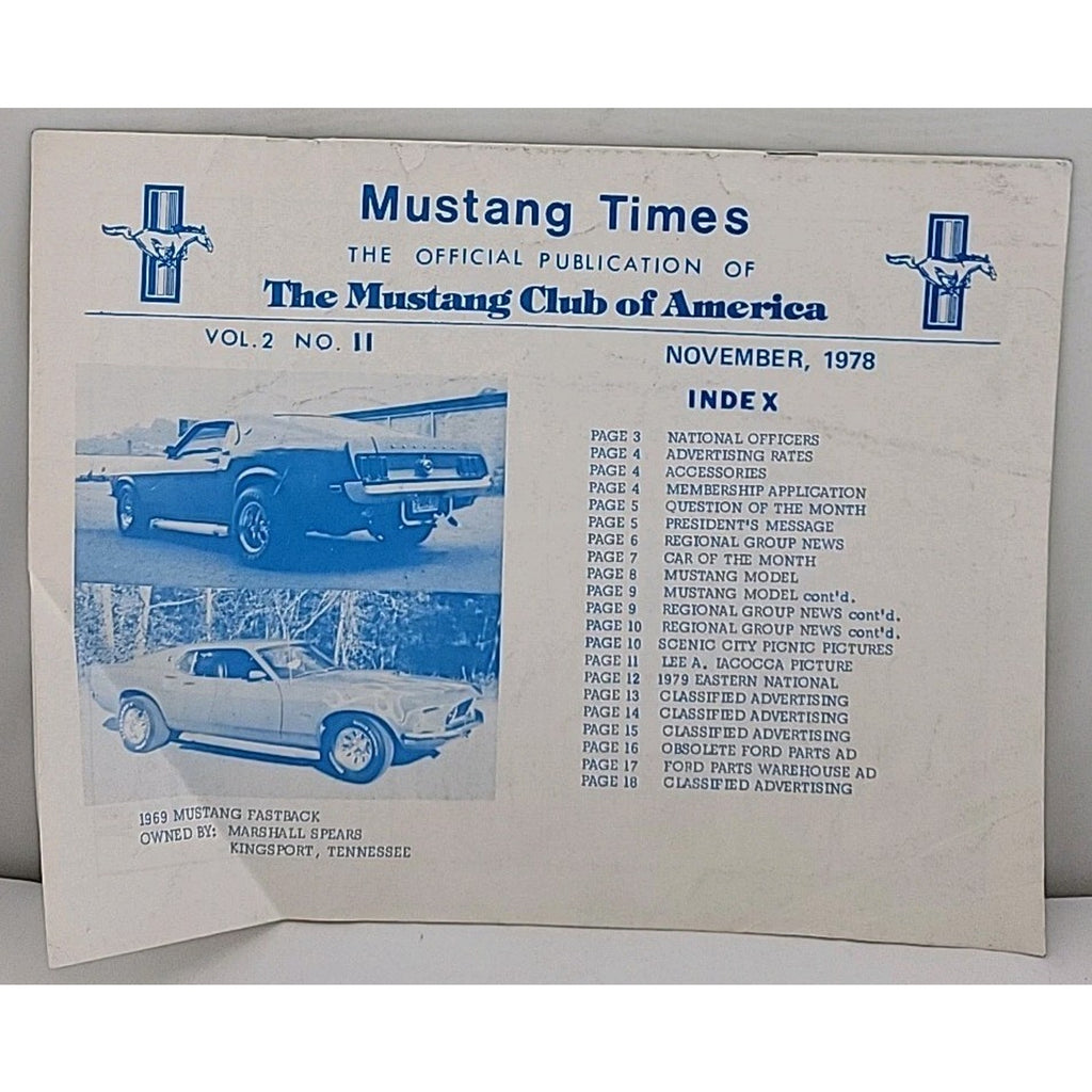 Mustang Times Magazine - Mustang Club Of America - November 1978 - Vol. 2 No. 11