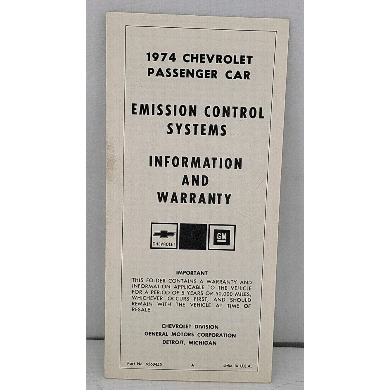 1974 Chevrolet Passenger Car Emission Control Systems Information And Warranty
