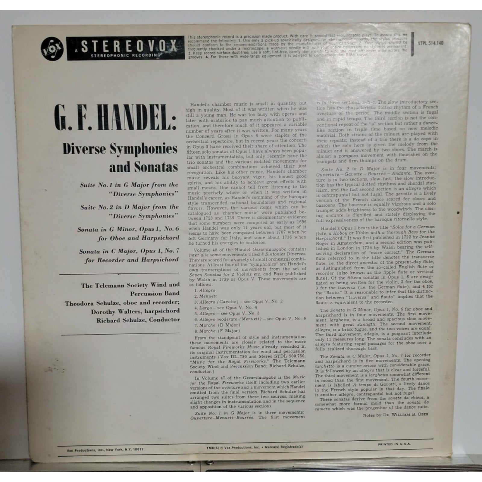 G. F. Handel - Diverse Symphonies - Sonatas For Recorder and Oboe (Vinyl)