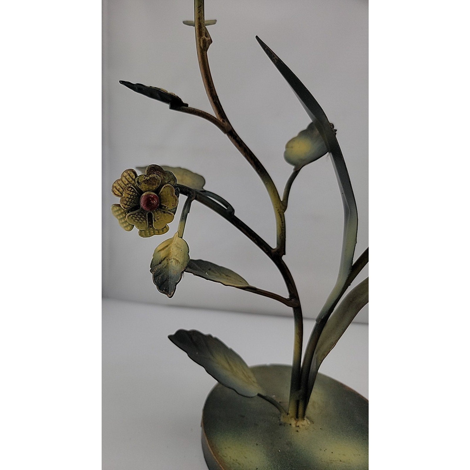 Amber Flower Candle Holder Approx 15" Tall Orange Leaf