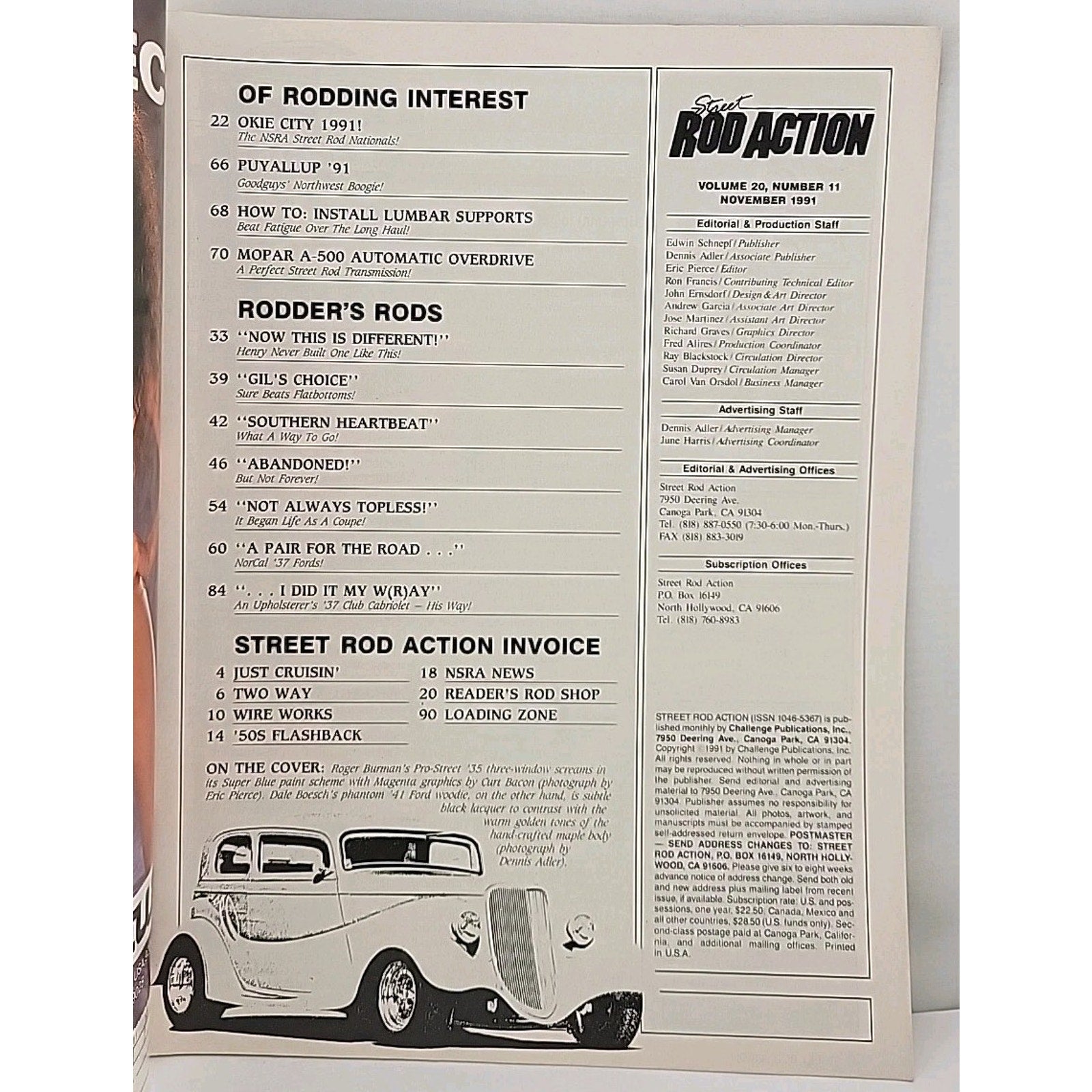 Street Rod Action Magazine November 1991 Volume 20 Number 11