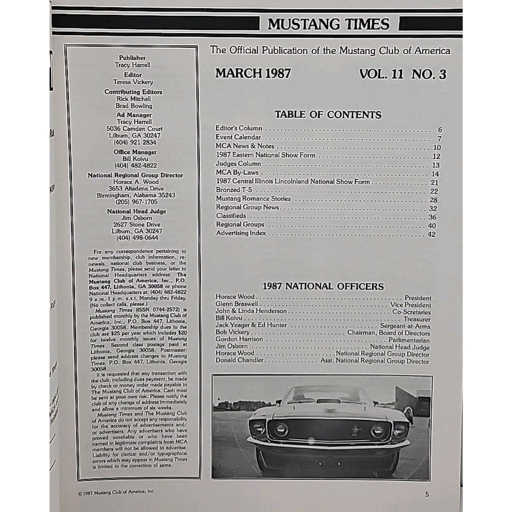 Mustang Times Magazine March 1987 Vol. 11 No. 3