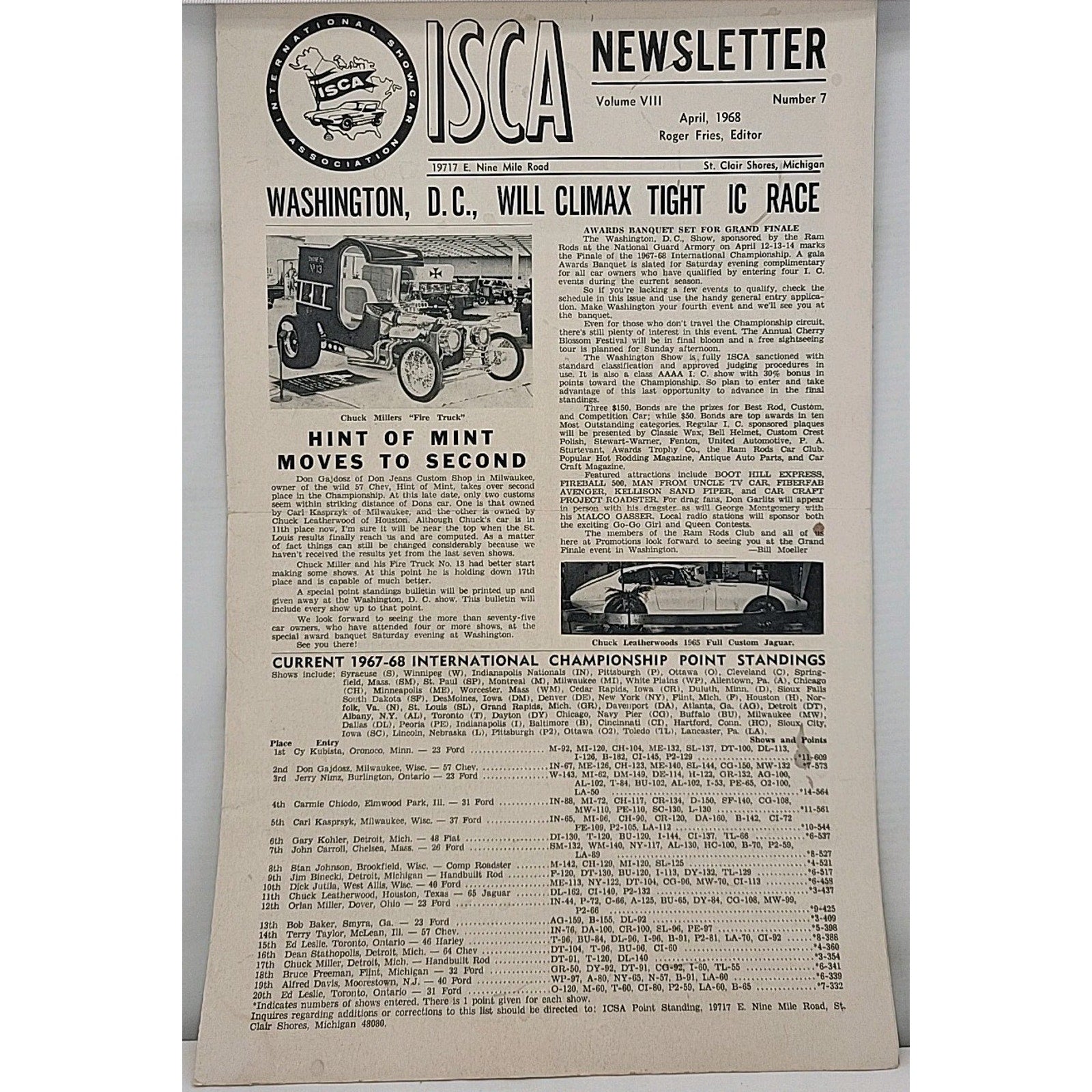 ISCA Newsletter April 1968 Volume VIII Number 7