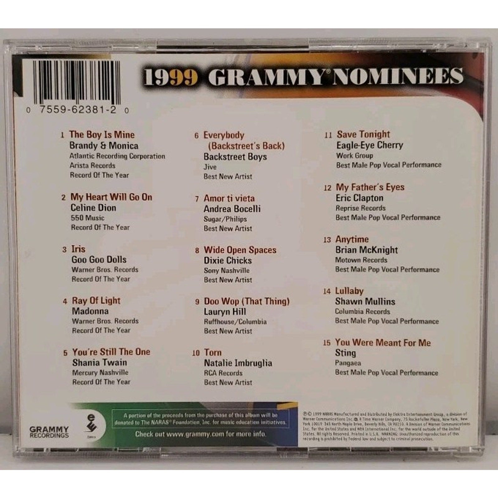 1999 Grammy Nominees-Mainstrea by Various (CD, 1999)
