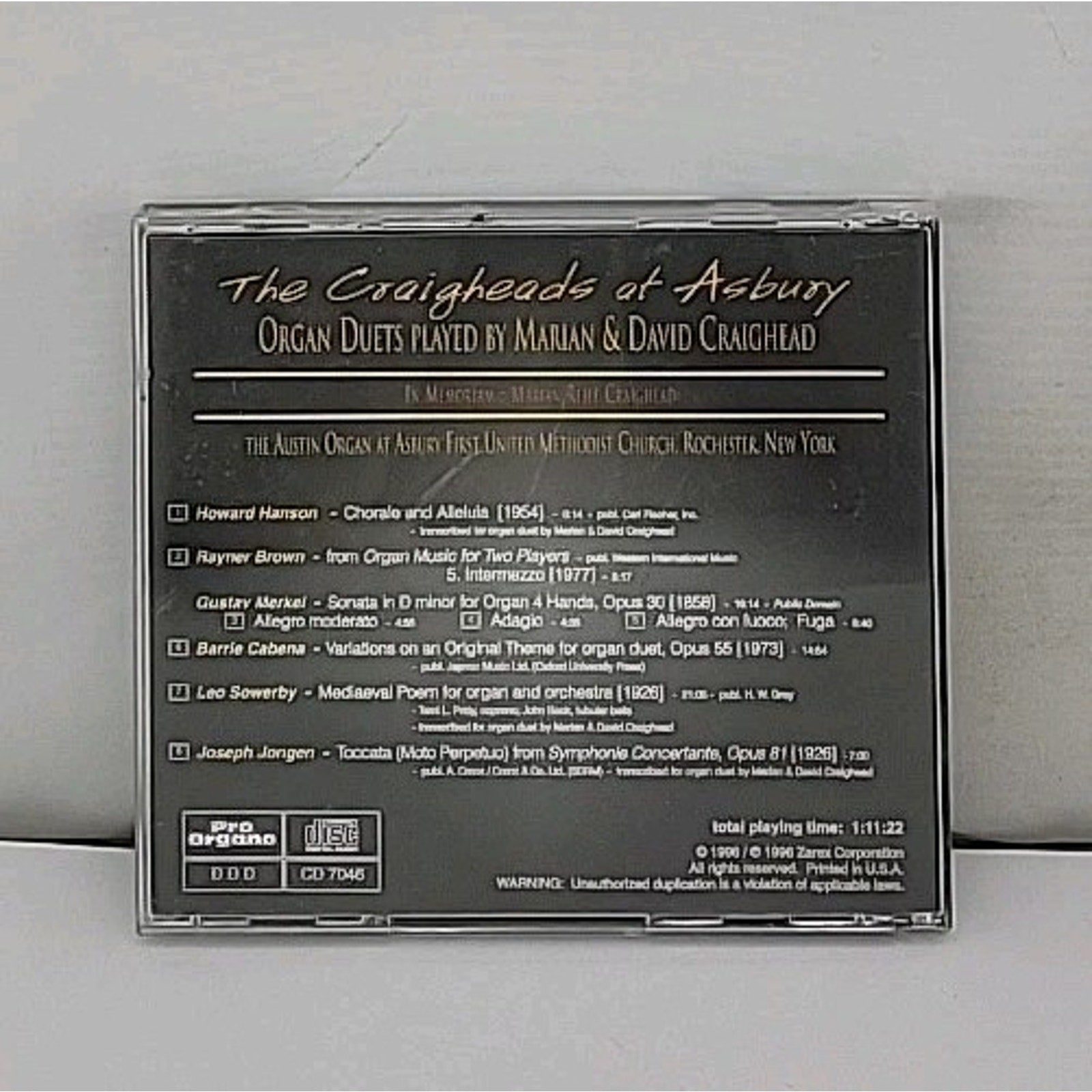 The Craigheads At Asbury - Organ Duets Played By Marian & David Craighead CD
