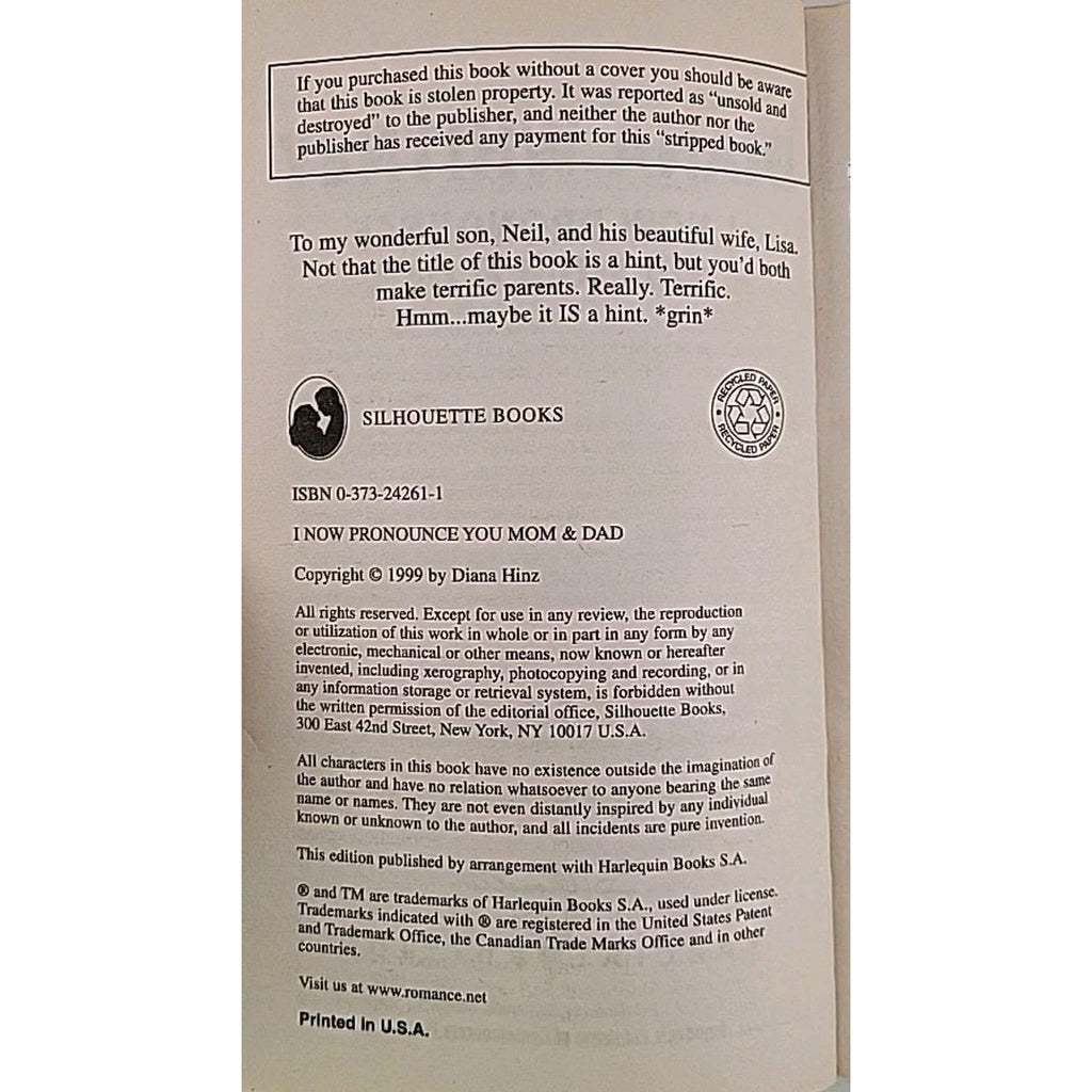 I Now Pronounce You Mom and Dad by Diana Whitney (1999, Mass Market)
