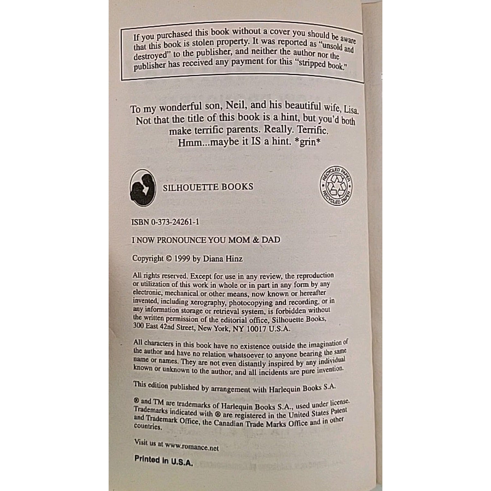 I Now Pronounce You Mom and Dad by Diana Whitney (1999, Mass Market)