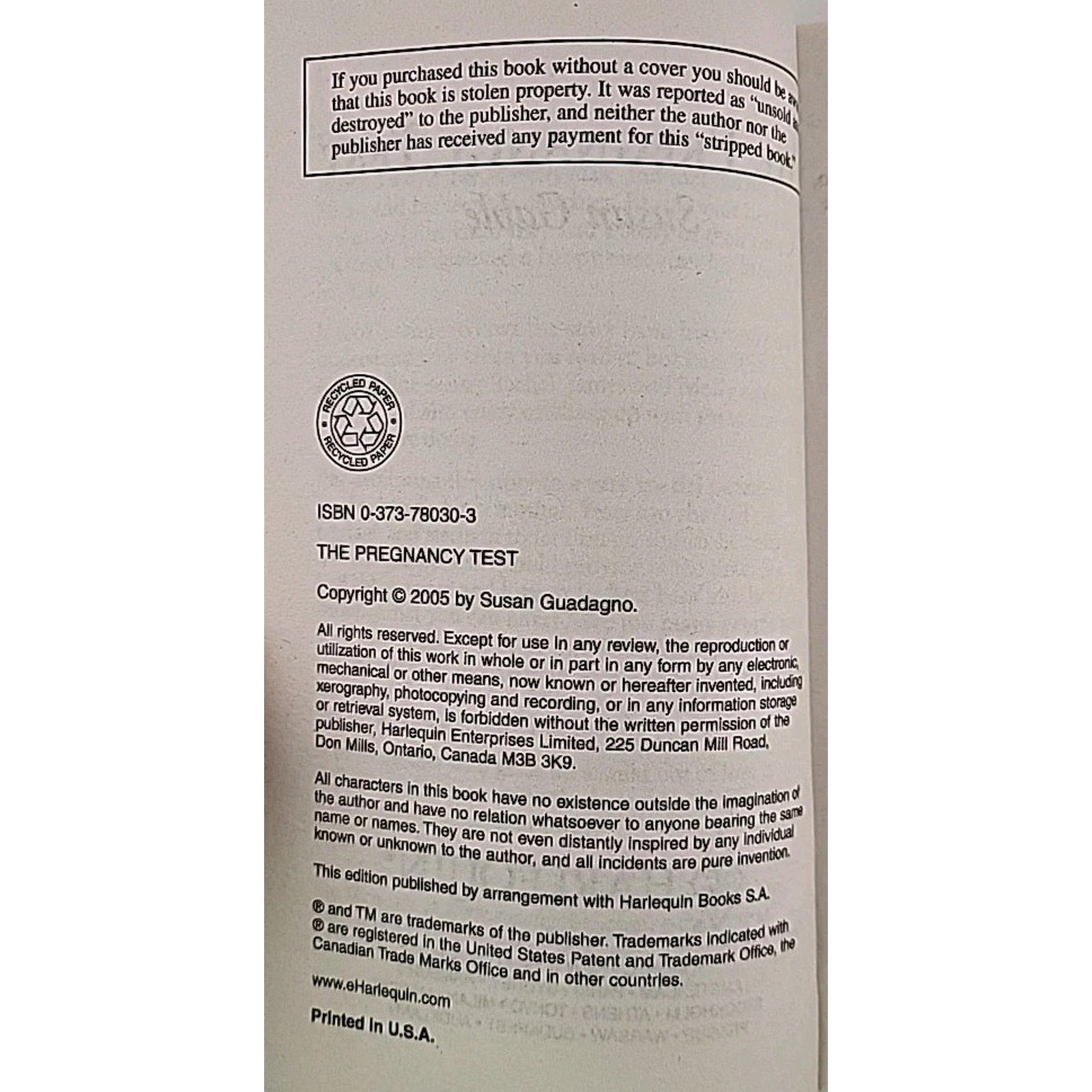 Pregnancy Test by Susan Gable (2005, Larger Print)