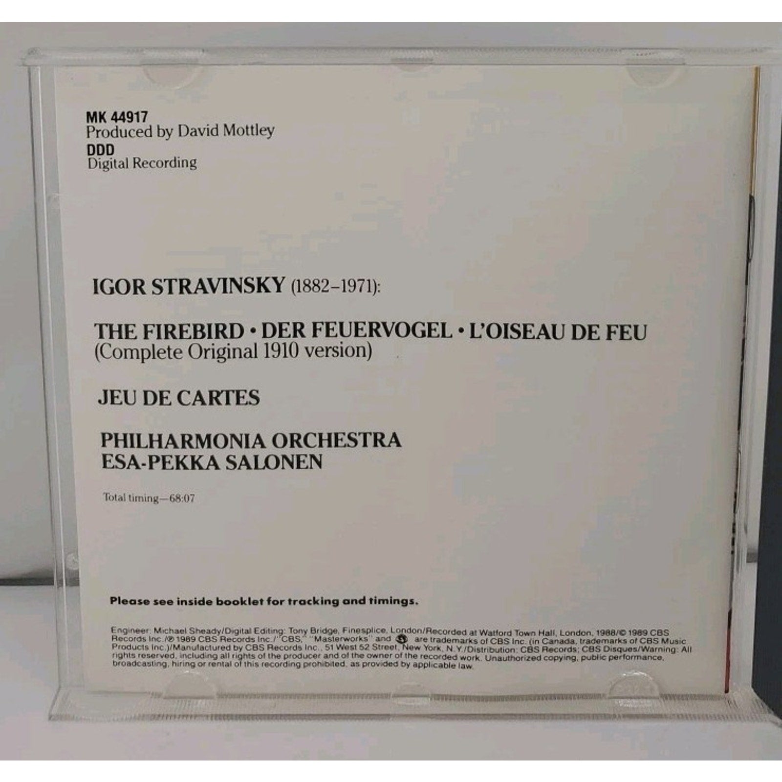 Stravinsky: Firebird; Jeu de Cartes (CD, 1990, CBS Records) Classical Ballet