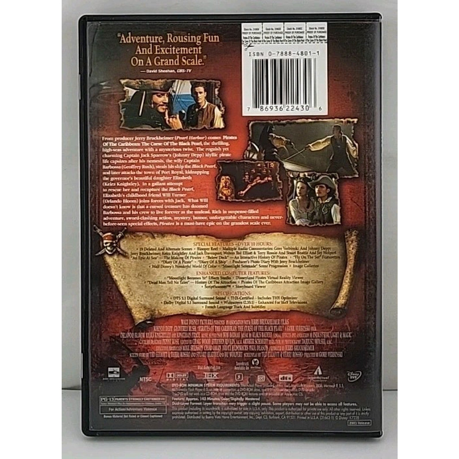 Pirates of the Caribbean: The Curse of the Black Pearl (DVD, 2003)