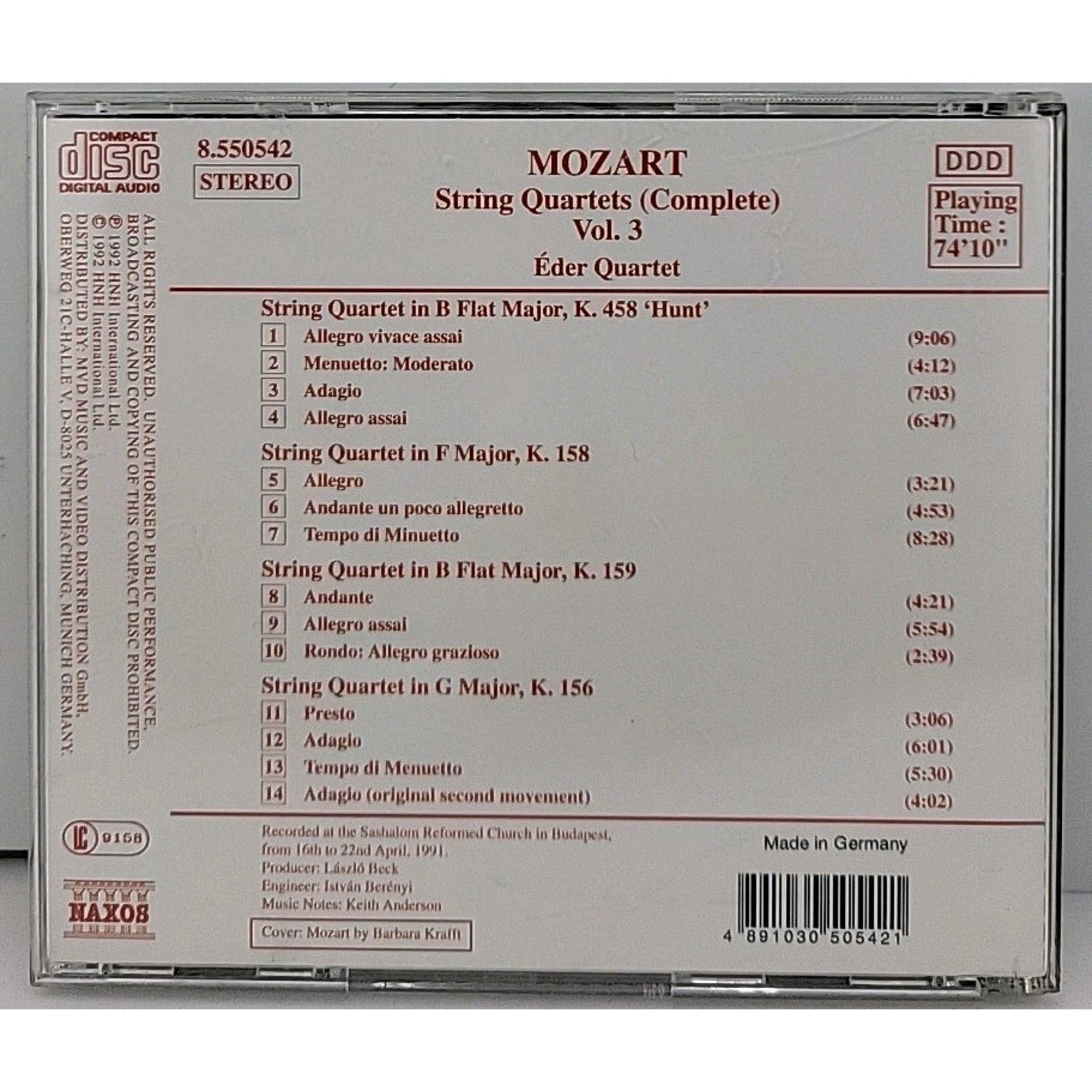 Mozart,W. A., Mozart: String Quartets: Volume 3, Audio CD