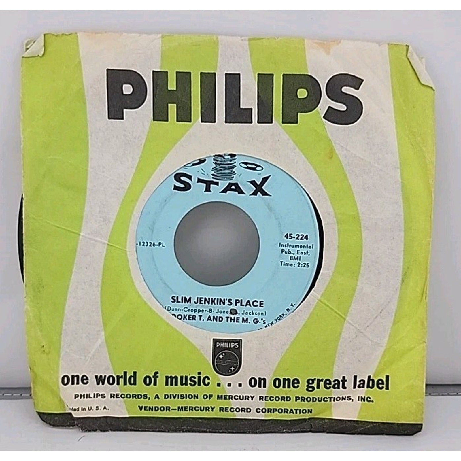 Booker T. And The M.g.'s- Slim Jenkinsl's Place/ Groovin' 45 RPM 7"