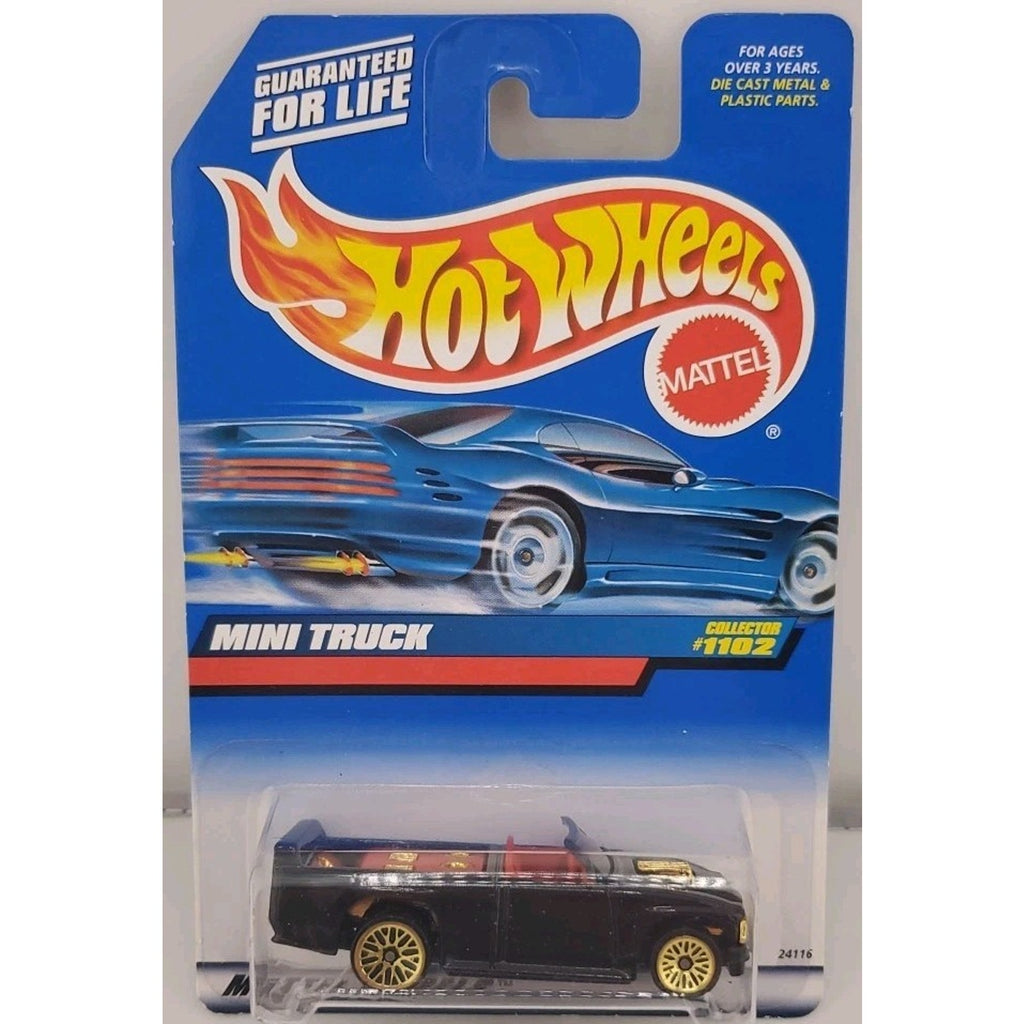 1998 Hot Wheels Mini Truck Black Mainline w/ Gold Lace Wheels #1102 New