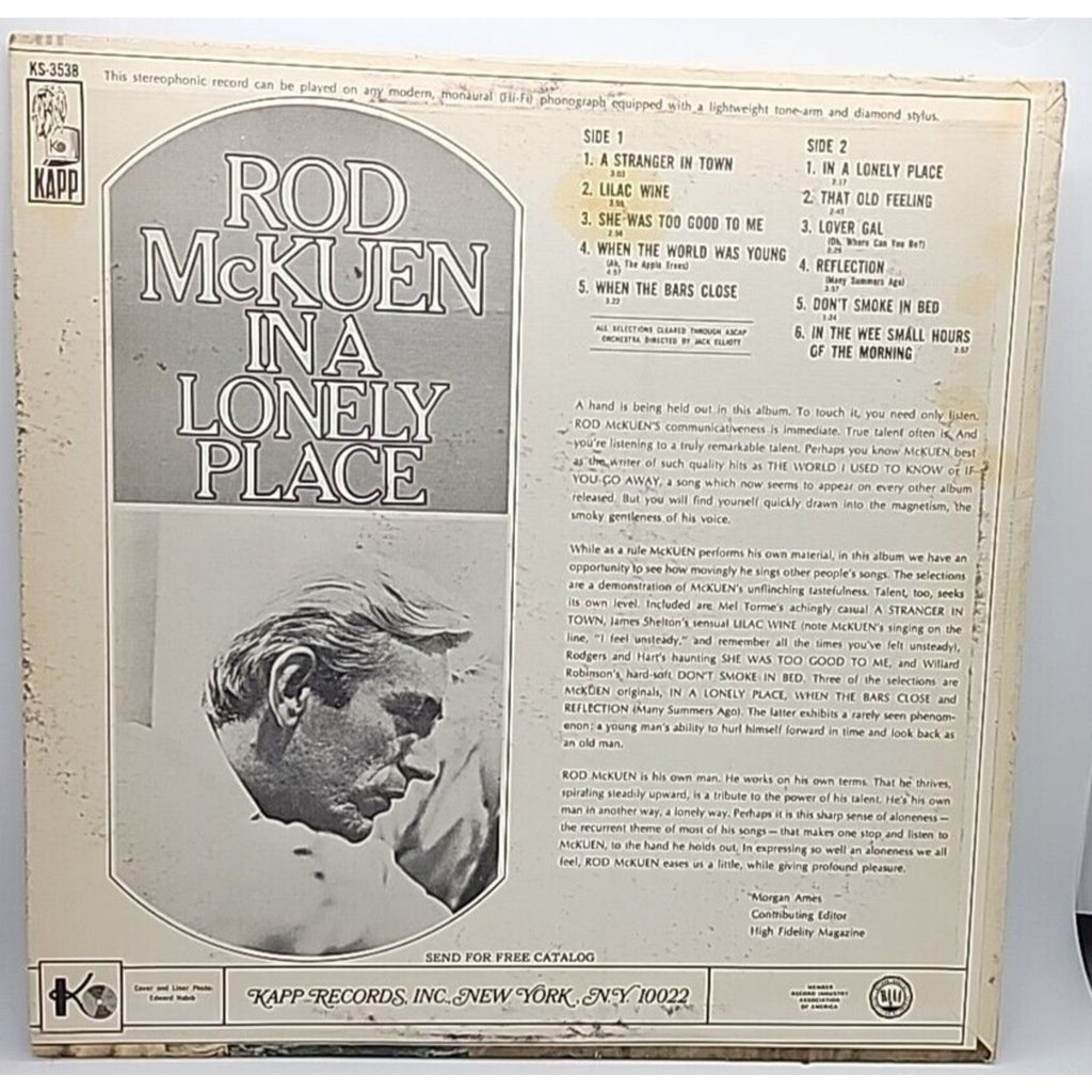 Rod McKuen In A Lonely Place (Record)