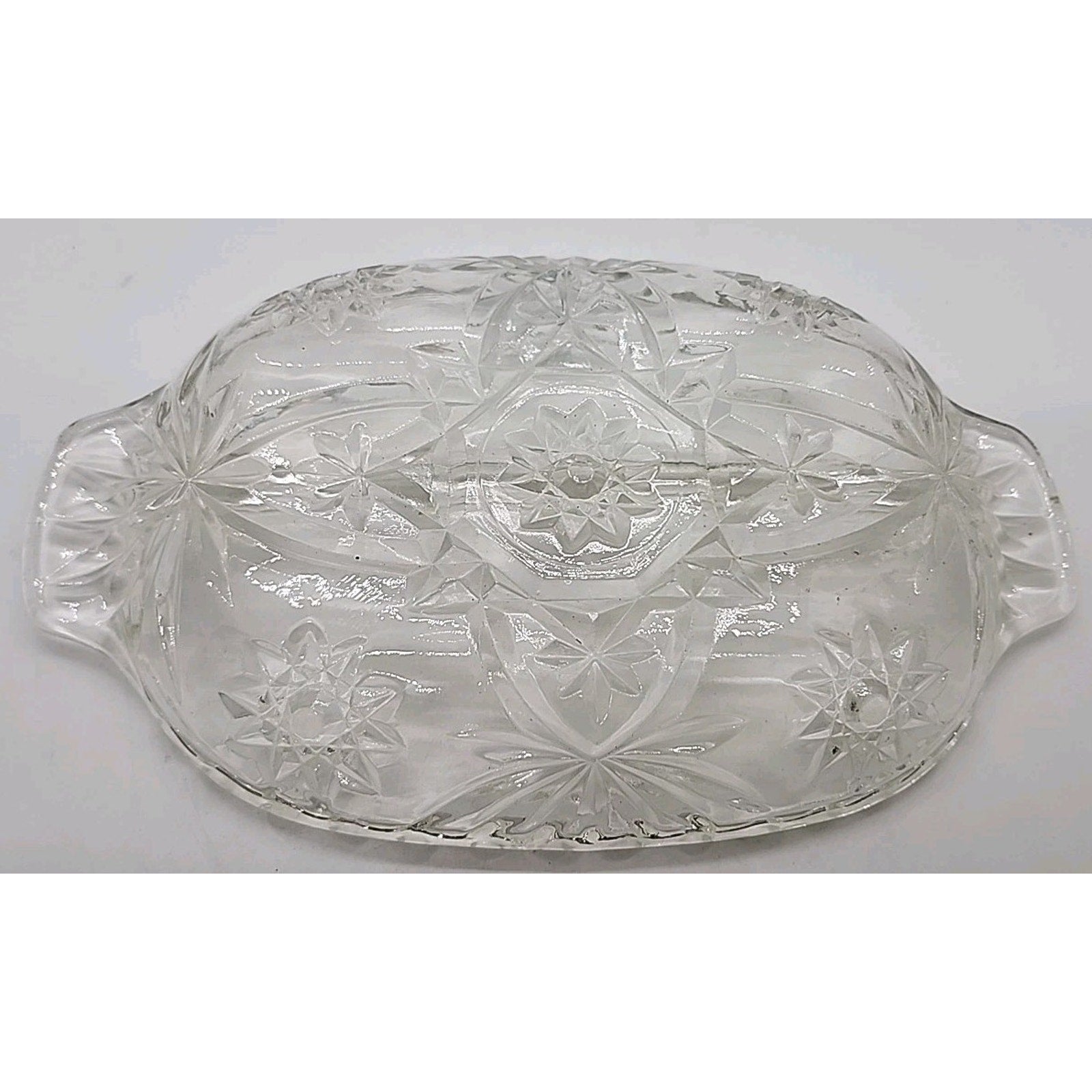 Vintage Anchor Hocking Prescut Star David Handle 2 Part Relish Clear Glass Dish