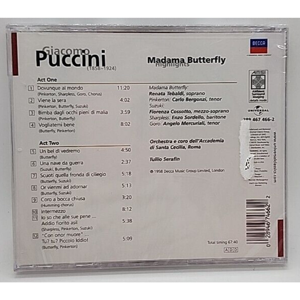 Puccini: Madama Butterfly (Highlights) by Carlo Bergonzi (CD, 2001) *Brand New*