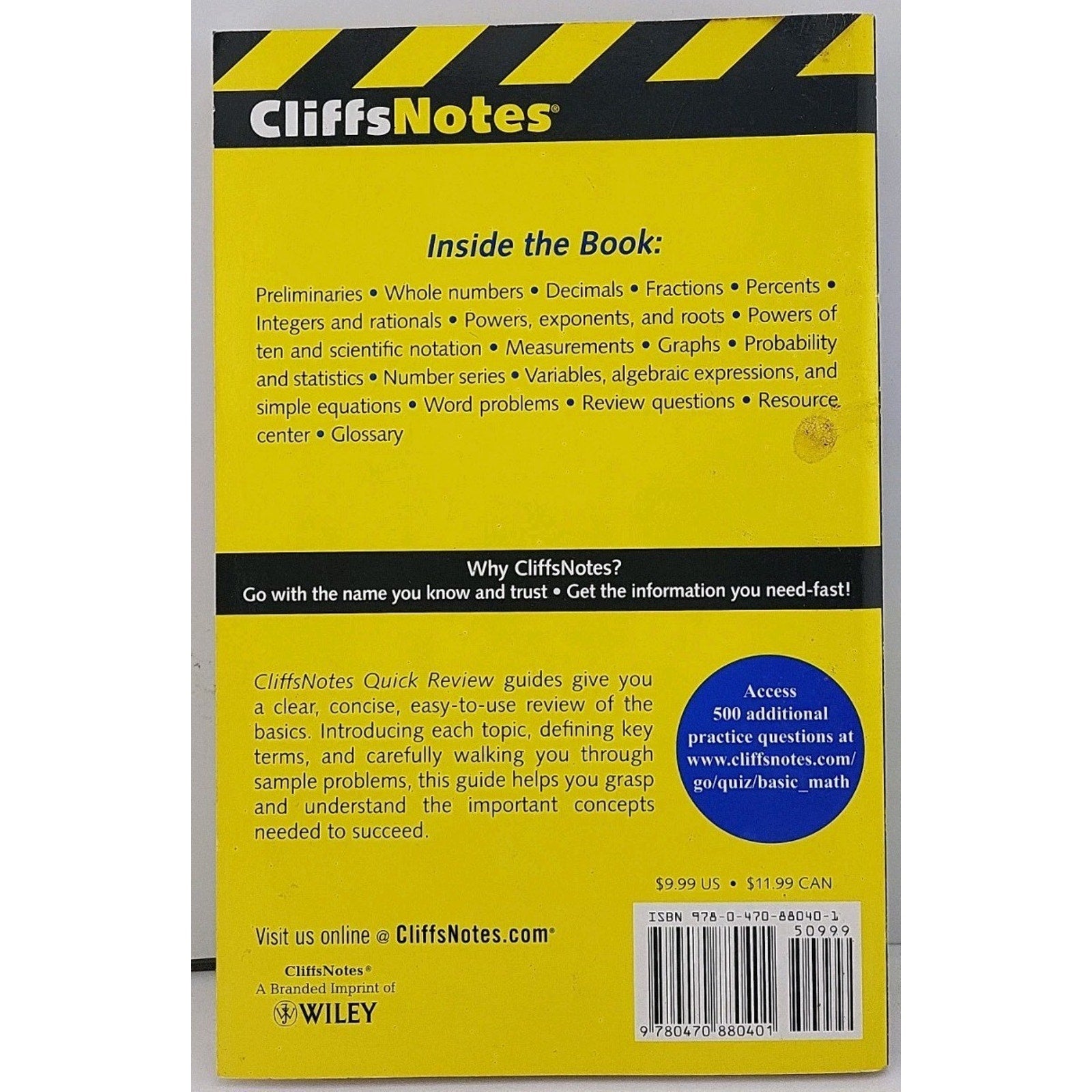 CliffsNotes Basic Math and Pre-Algebra Quick Review by Jerry Bobrow (2011, Trade
