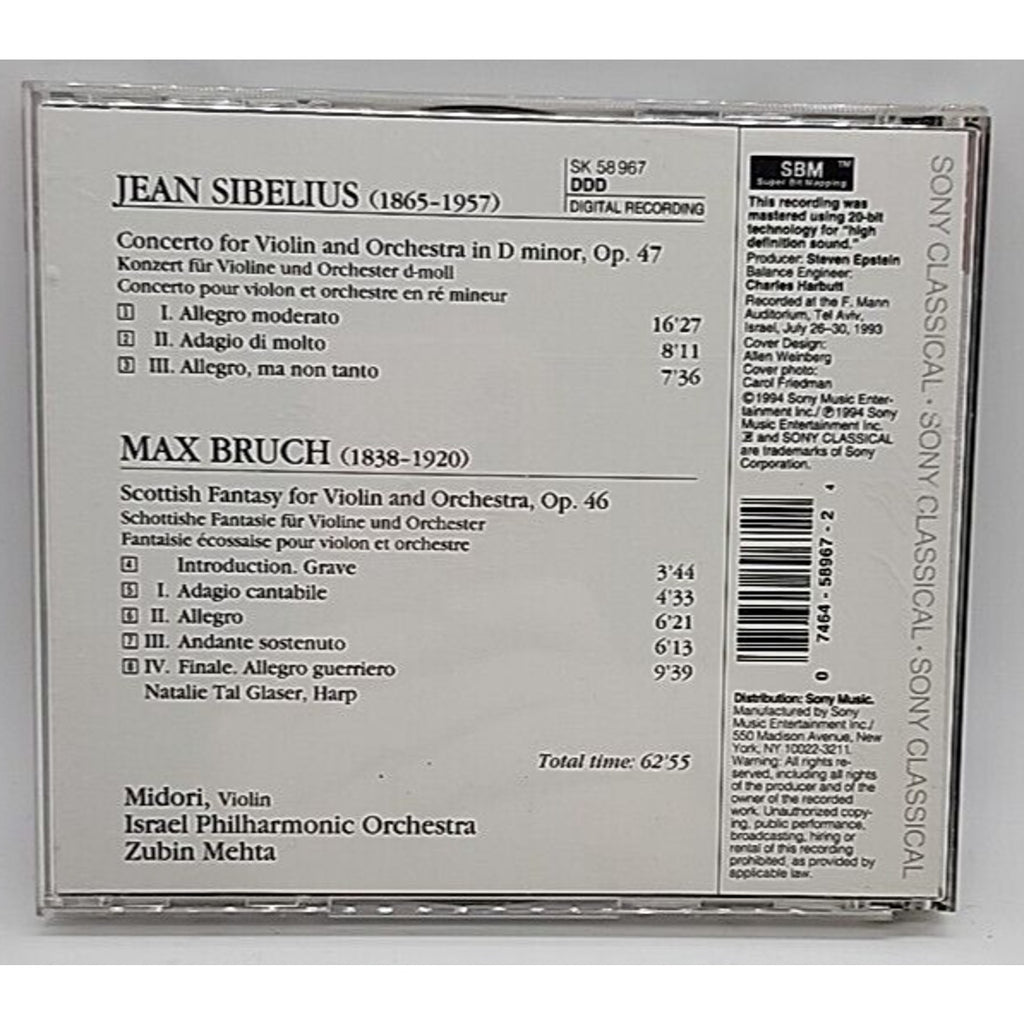 Violin Concerto / Scottish Fantasy by Sibelius / Bruch / Midori / Mehta (CD)