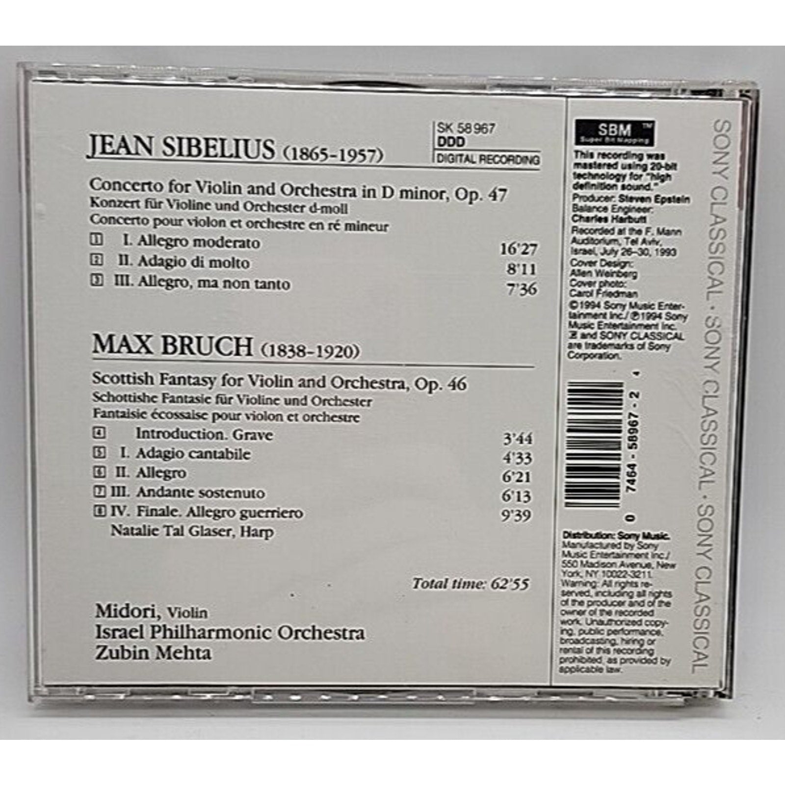 Violin Concerto / Scottish Fantasy by Sibelius / Bruch / Midori / Mehta (CD)