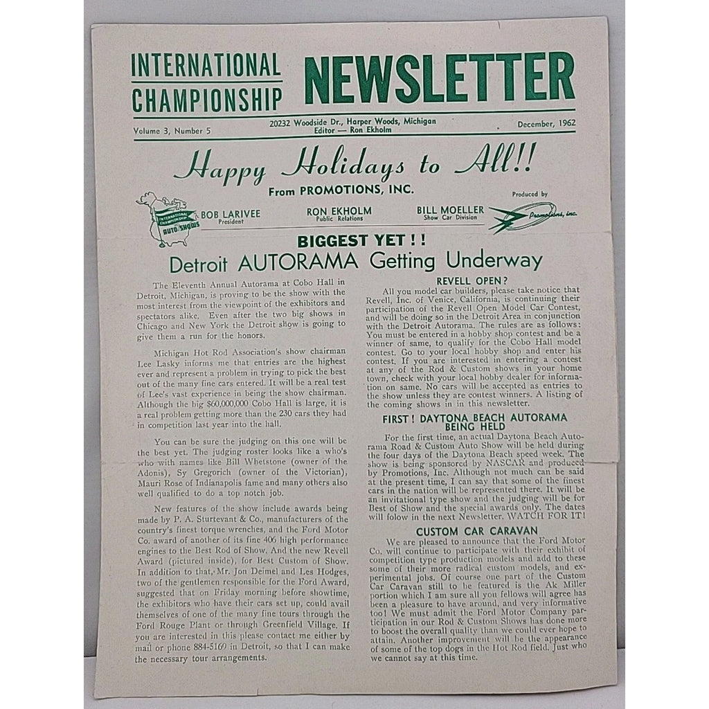 International Championship Newsletter December 1962 Volume 3 Number 5